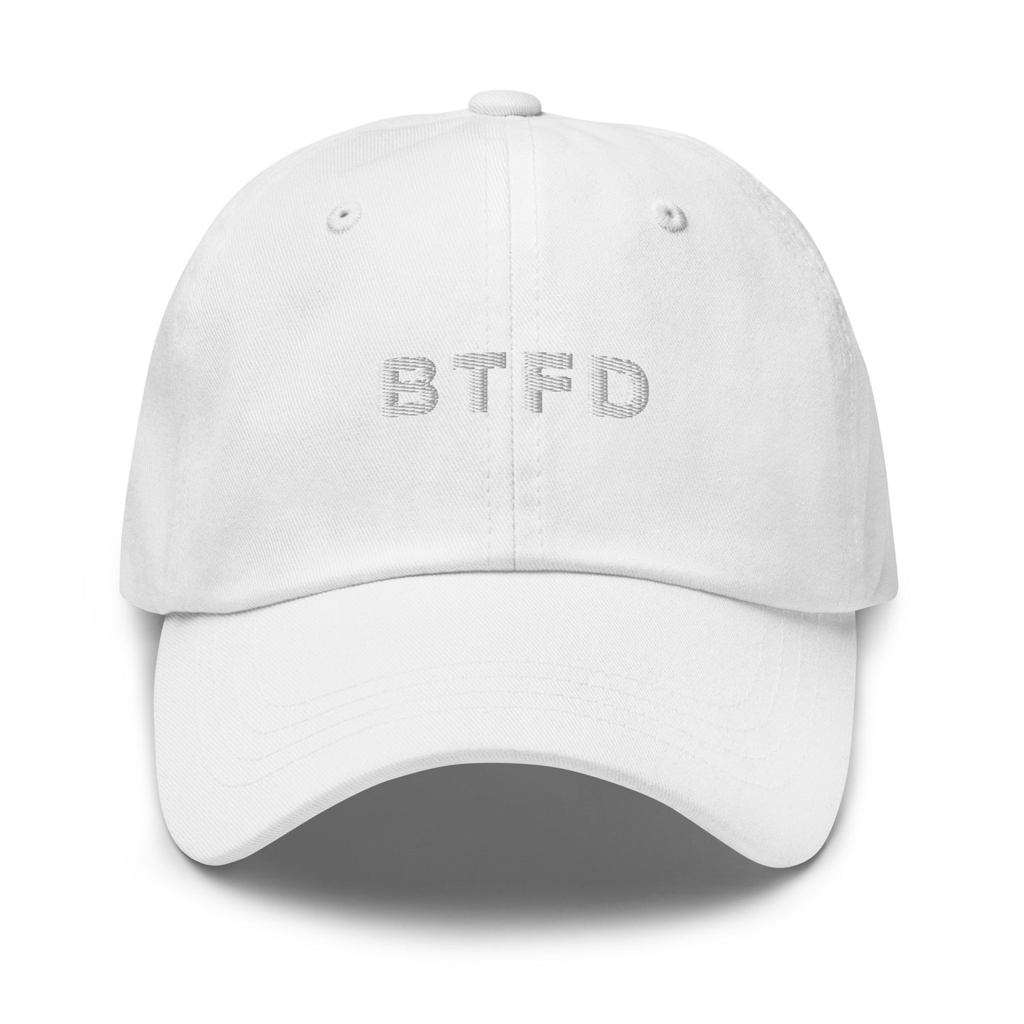 bitcoin hat - btfd - front view - white
