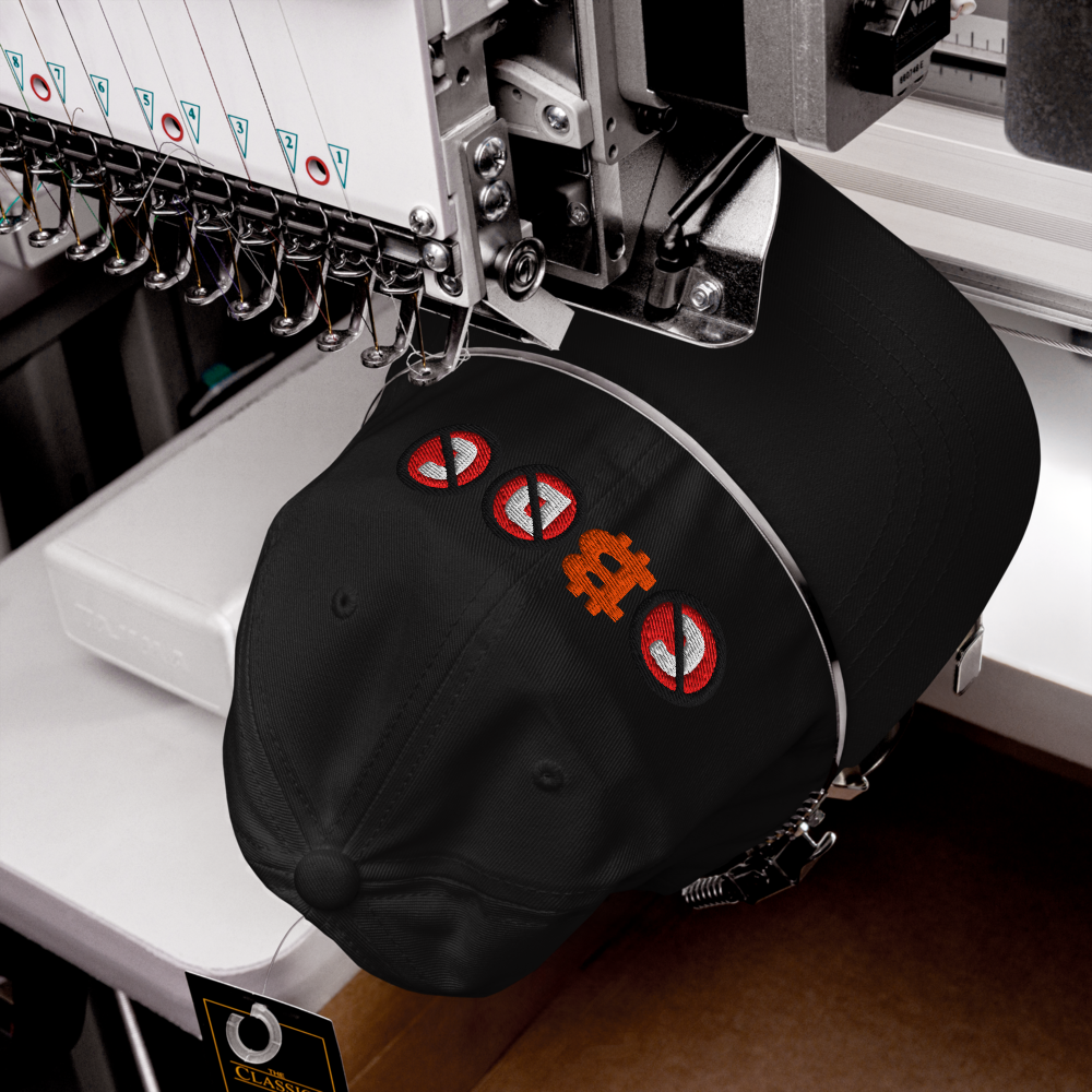 bitcoin hat - cbdc - front embroidery detail - black