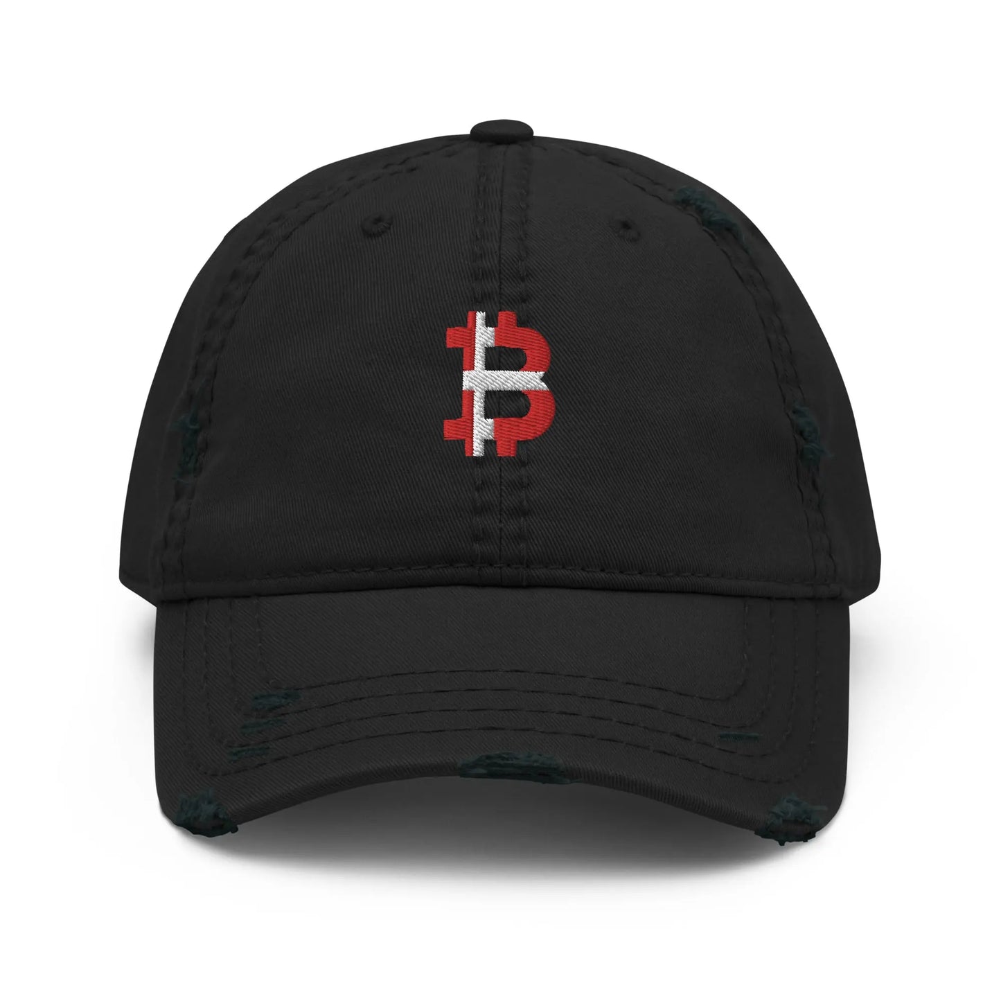 bitcoin hat - danish bitcoin flag embroidery - front view - black