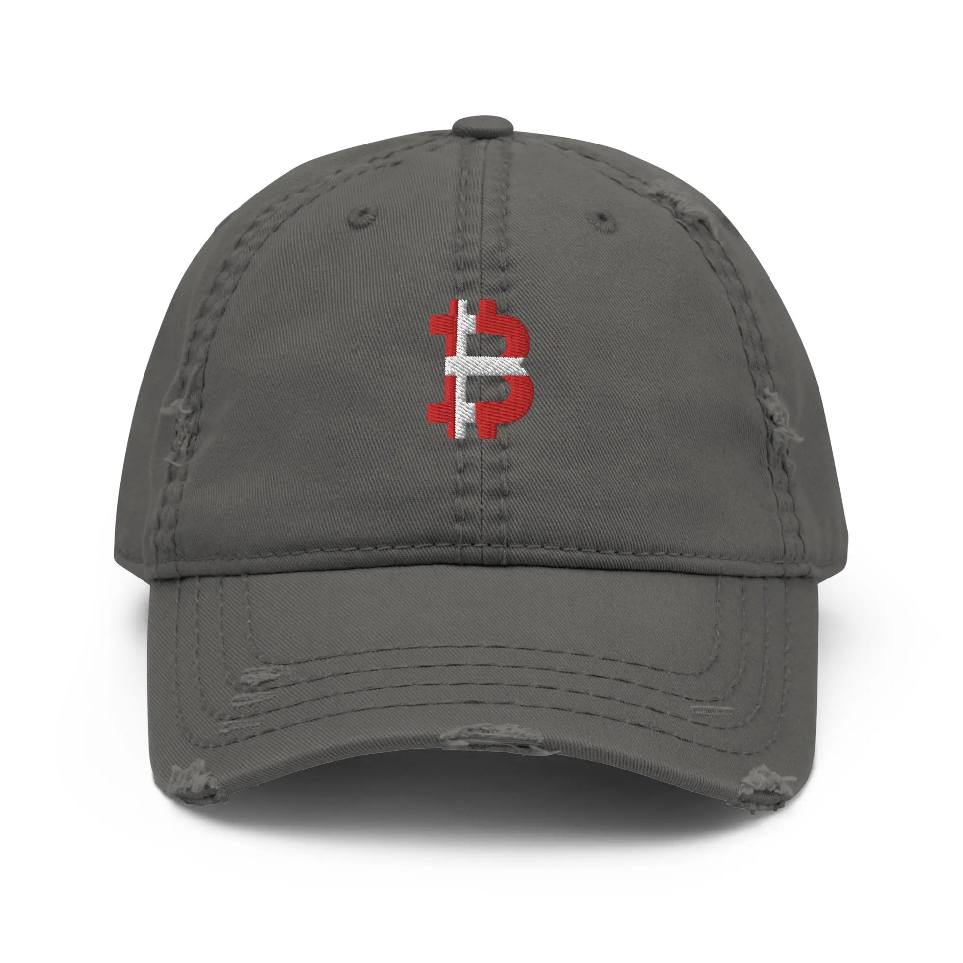 bitcoin hat - danish bitcoin flag embroidery - front view - grey