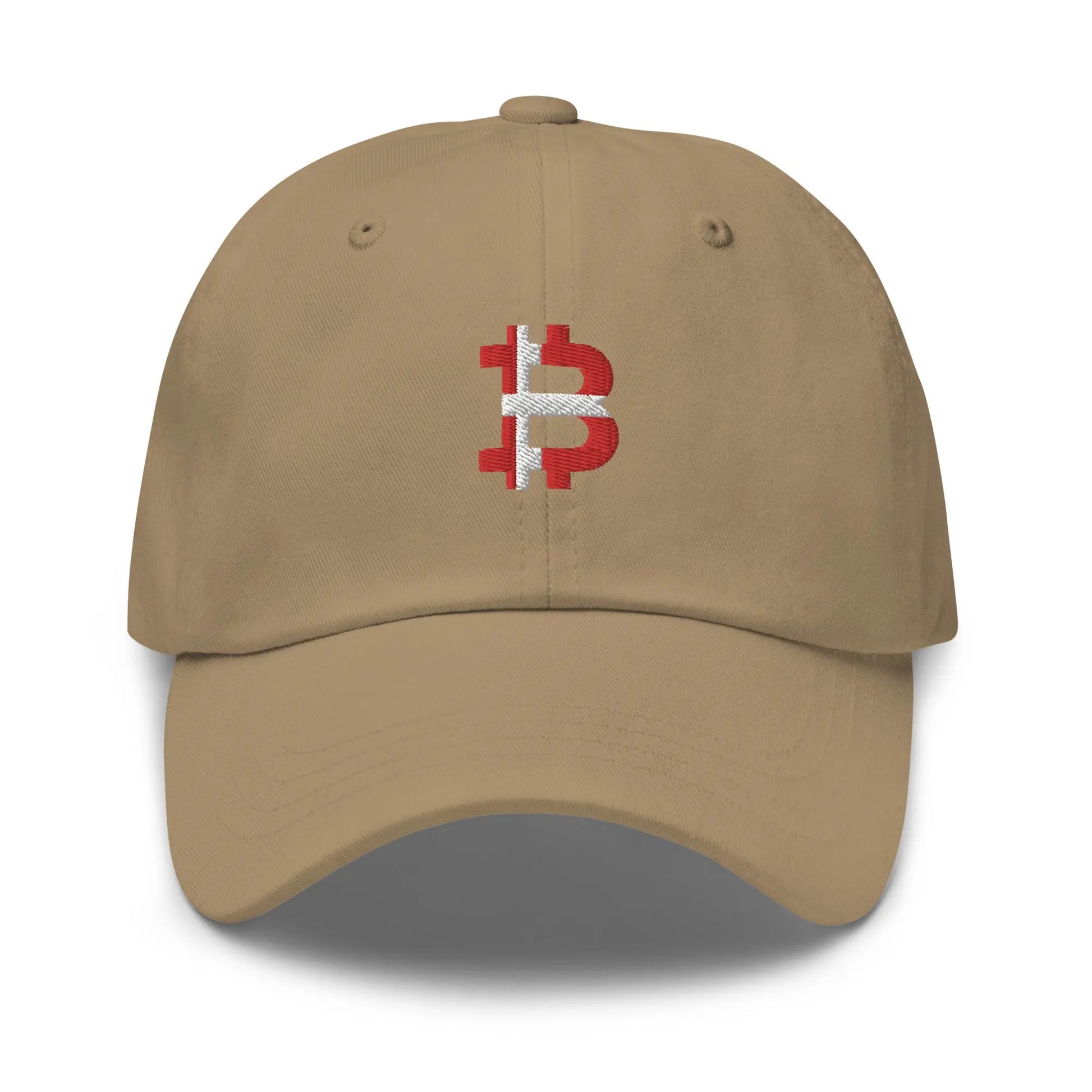 bitcoin hat - danish flag bitcoin - front view - khaki