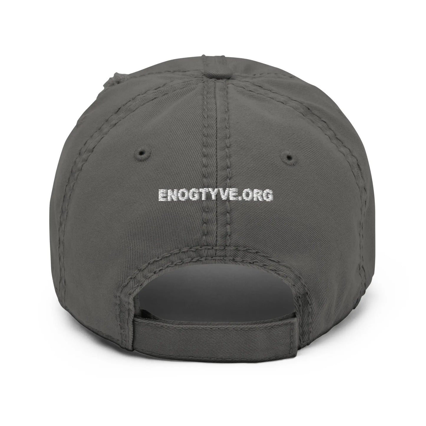 bitcoin hat - distressed strap closure - back view - grey