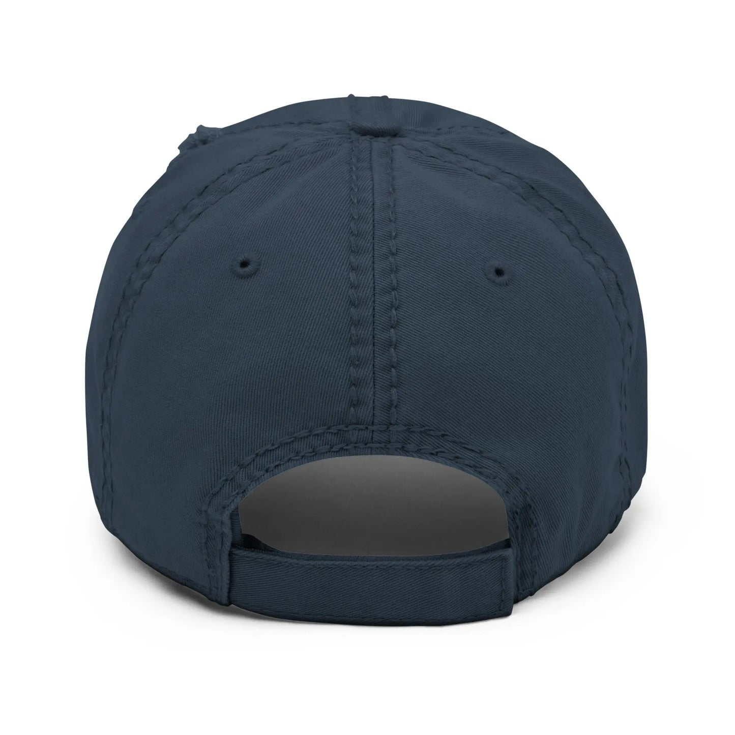 bitcoin hat - distressed strap closure - back view - navy