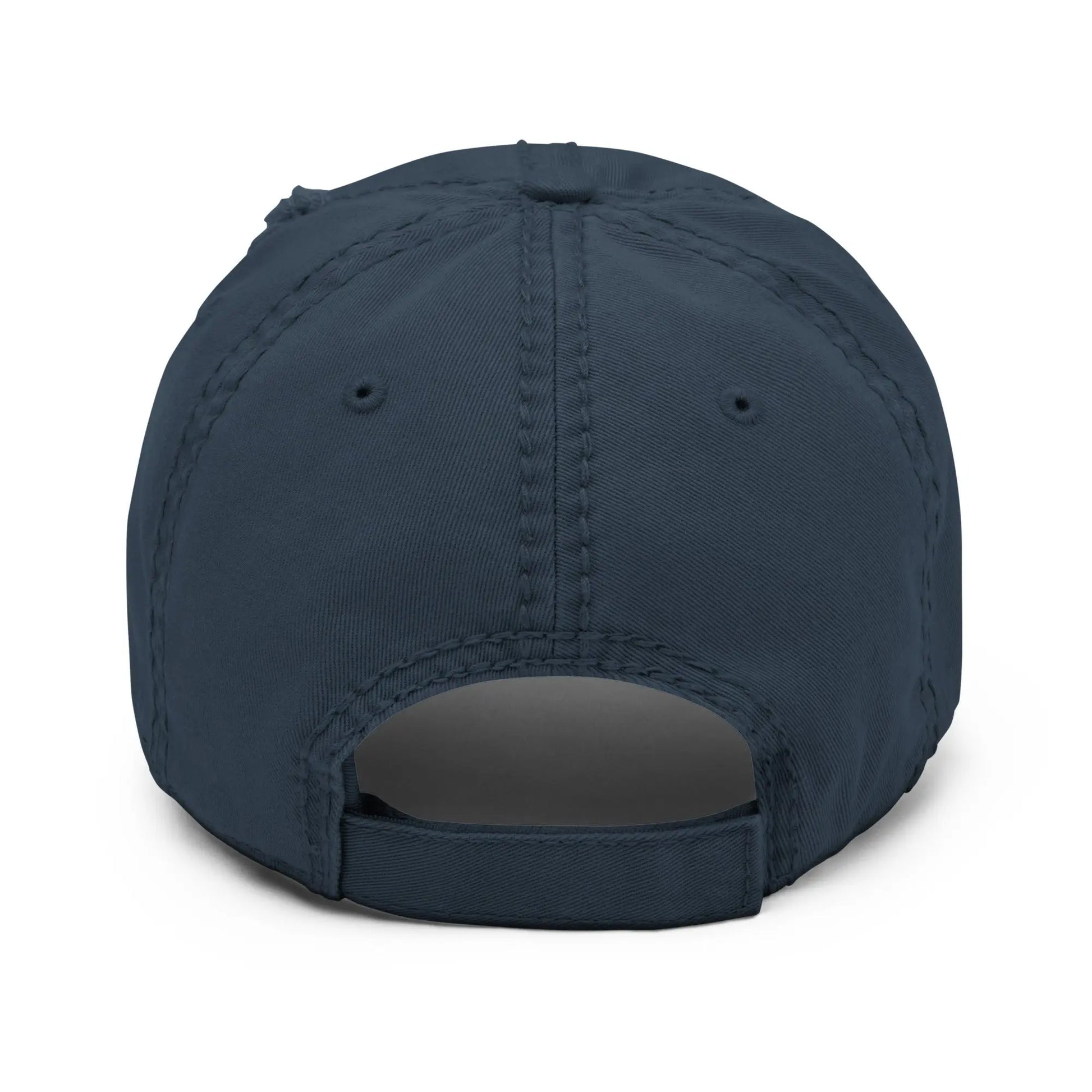 bitcoin hat - distressed strap closure - back view - navy