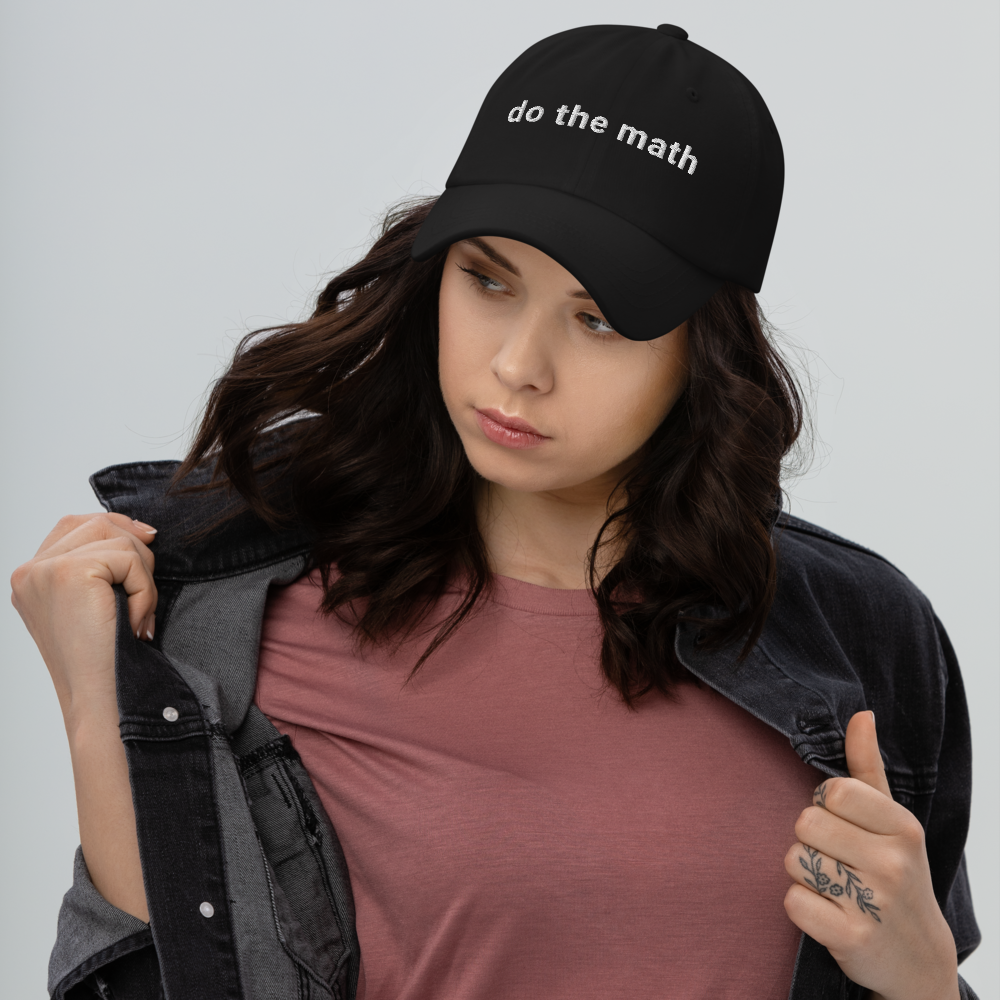 bitcoin hat - do the math - front view - on female model