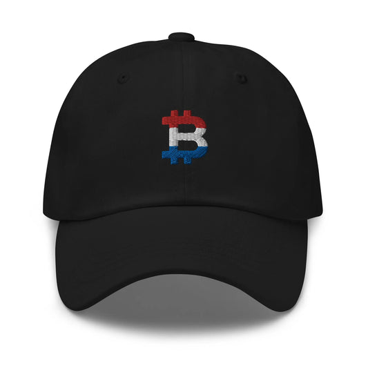 bitcoin hat - dutch bitcoin flag - front view - black