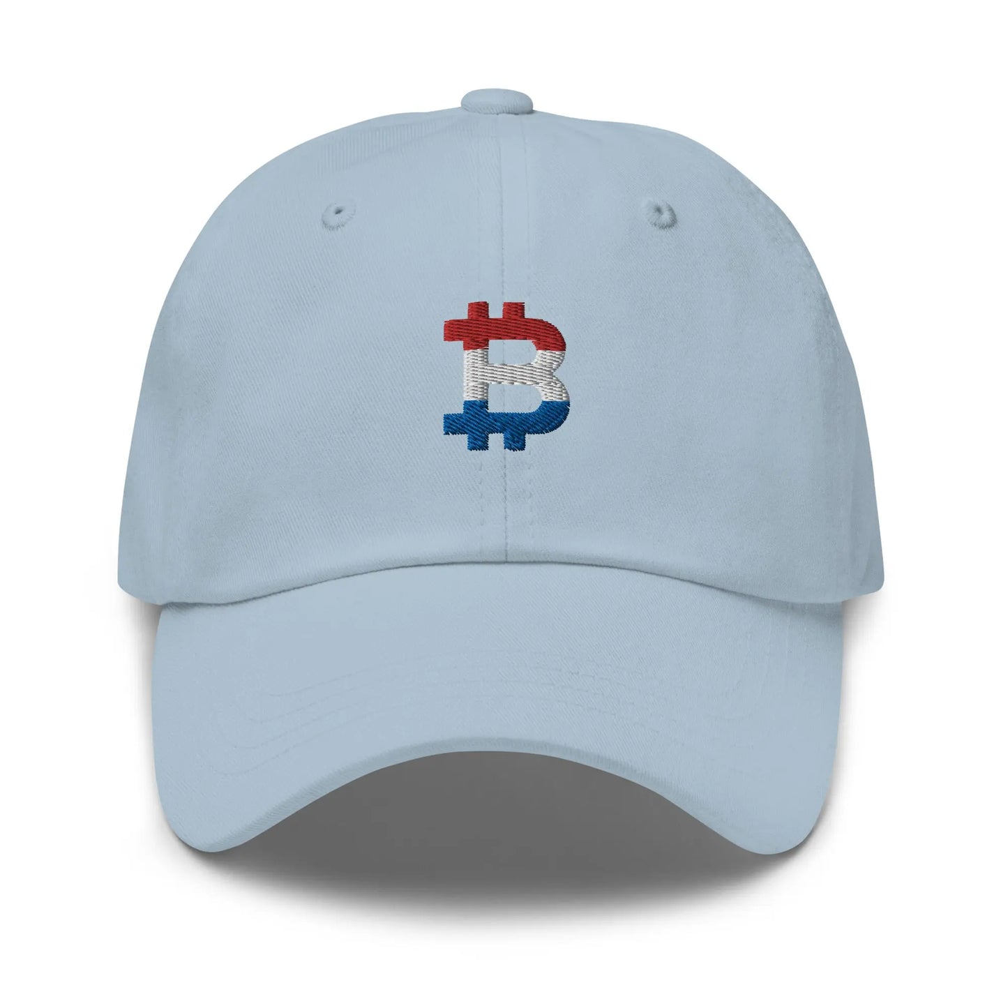 bitcoin hat - dutch bitcoin flag - front view - light blue