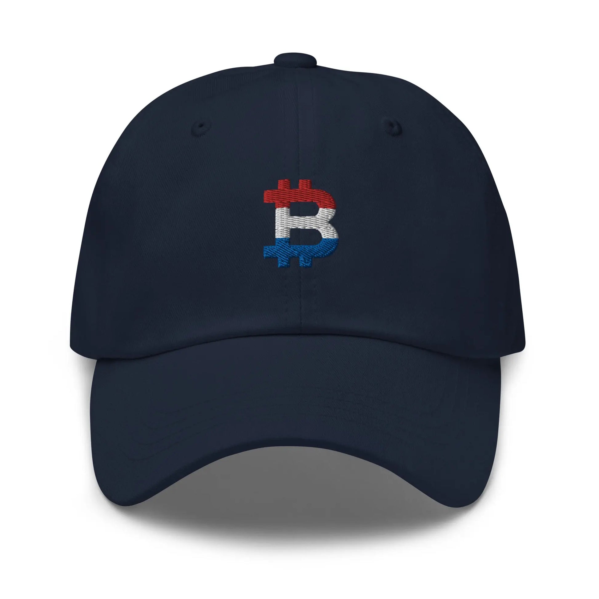 bitcoin hat - dutch bitcoin flag - front view - navy