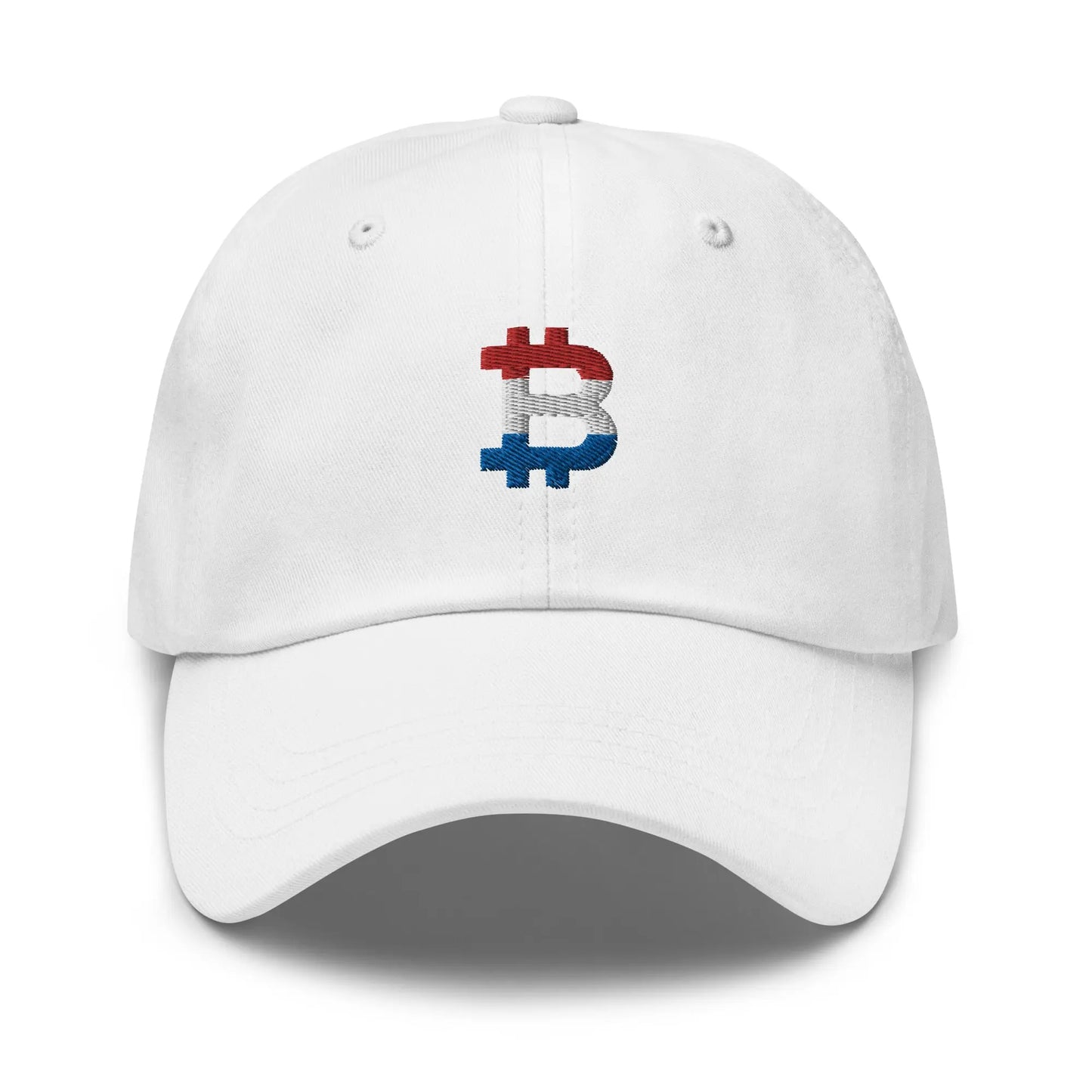 bitcoin hat - dutch bitcoin flag - front view - white