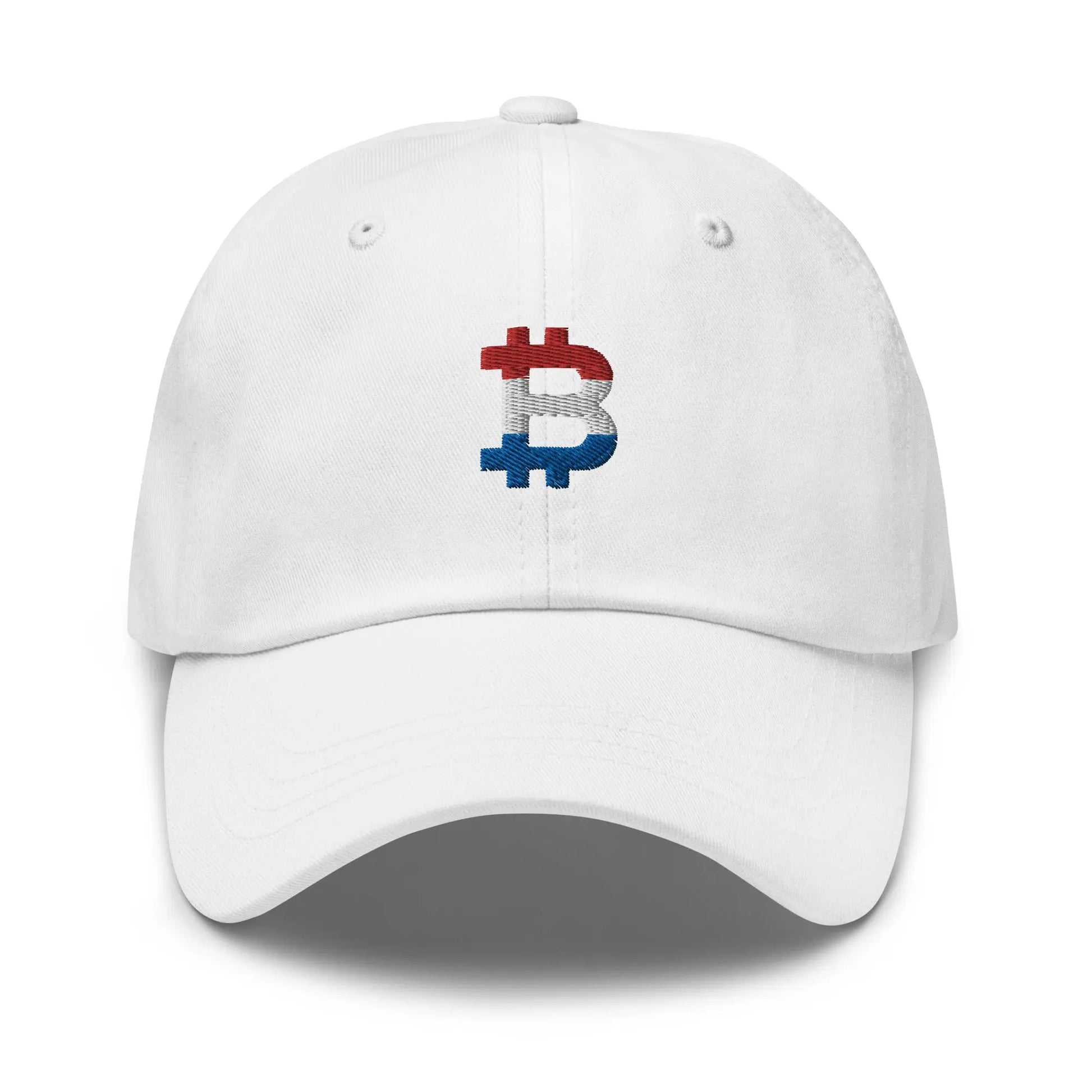 bitcoin hat - dutch bitcoin flag - front view - white