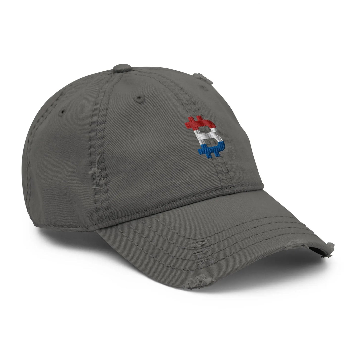 bitcoin hat - dutch bitcoin flag stitching detail - grey