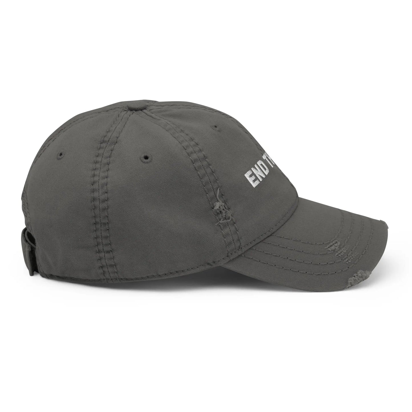 bitcoin hat - end the fed distressed design - angled view - grey