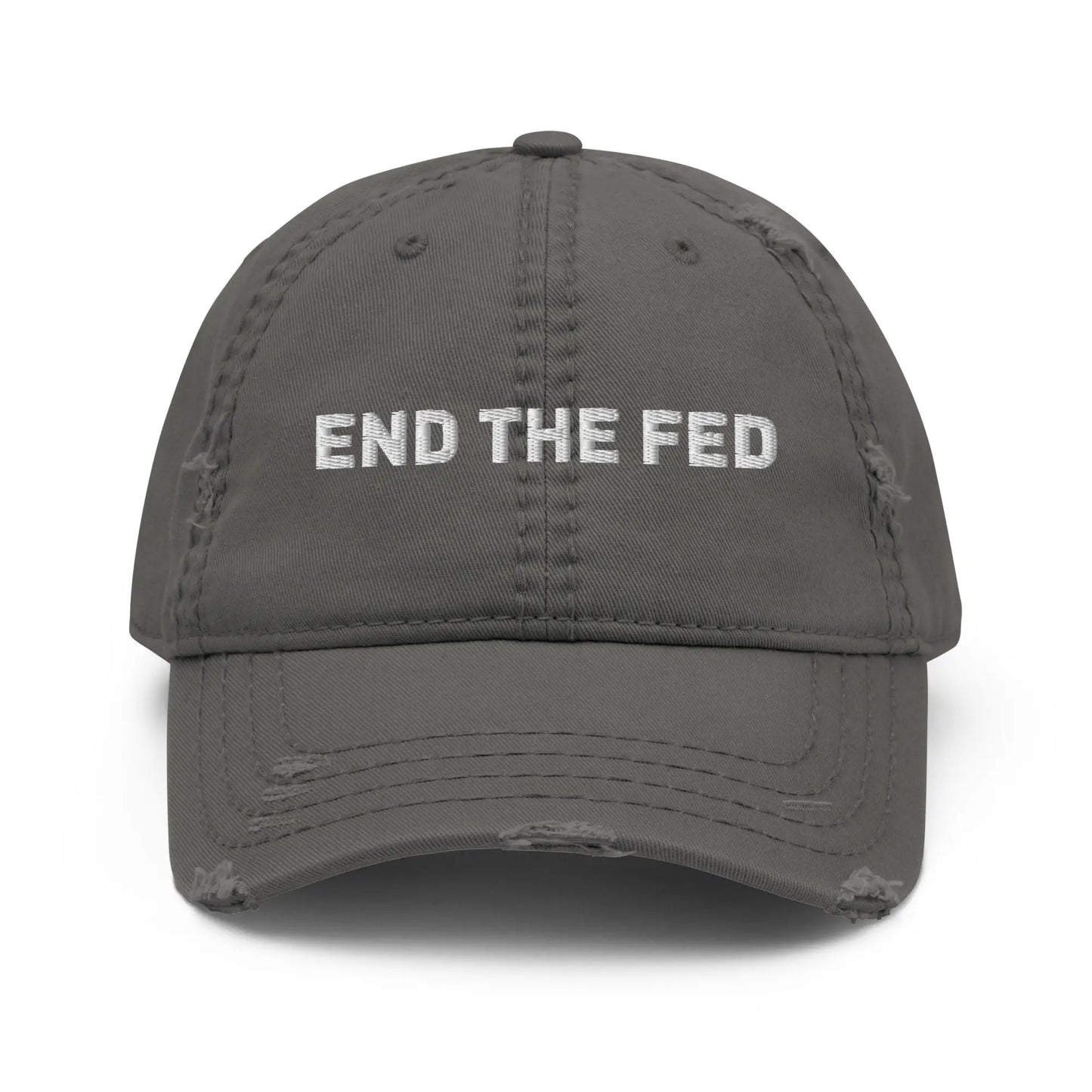 bitcoin hat - end the fed embroidery - front view - grey