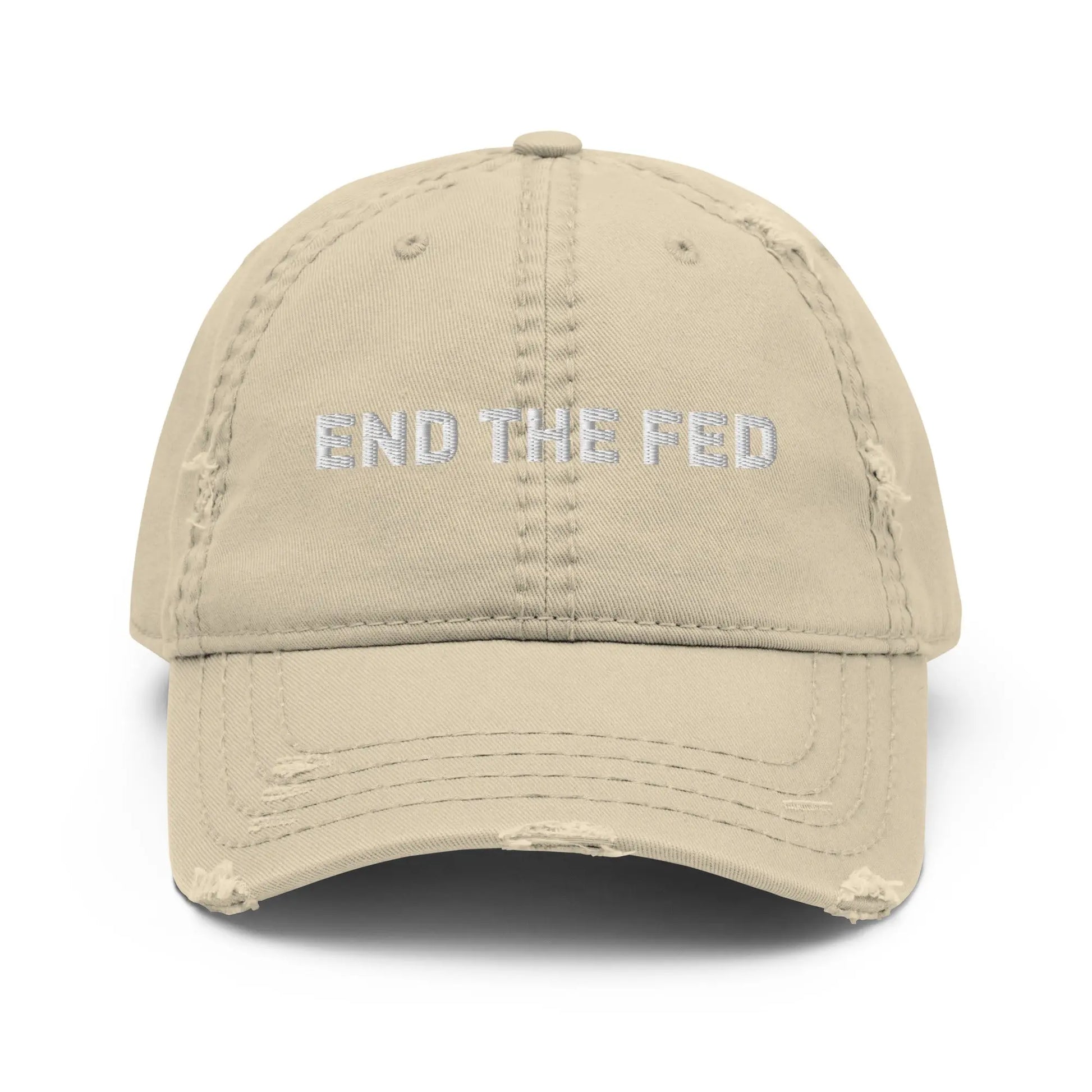 bitcoin hat - end the fed embroidery - front view - khaki
