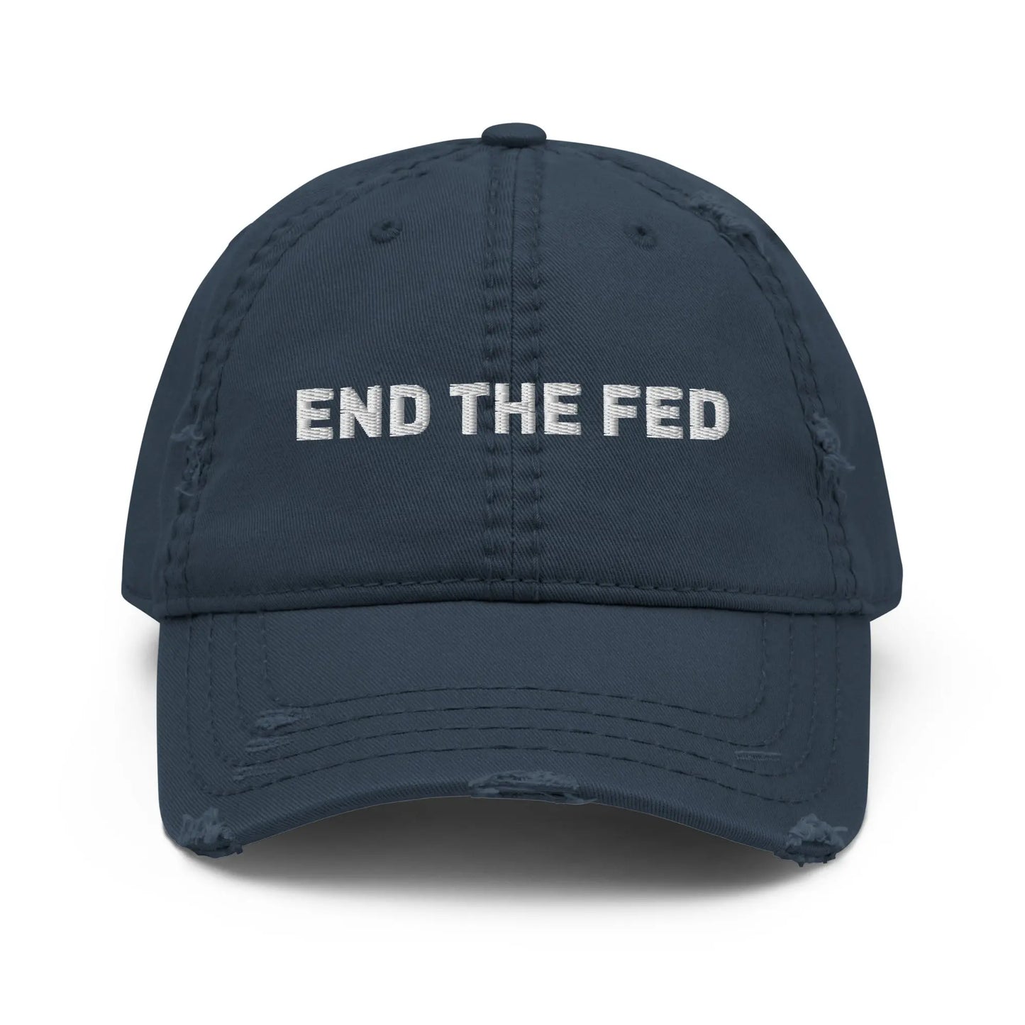 bitcoin hat - end the fed embroidery - front view - navy