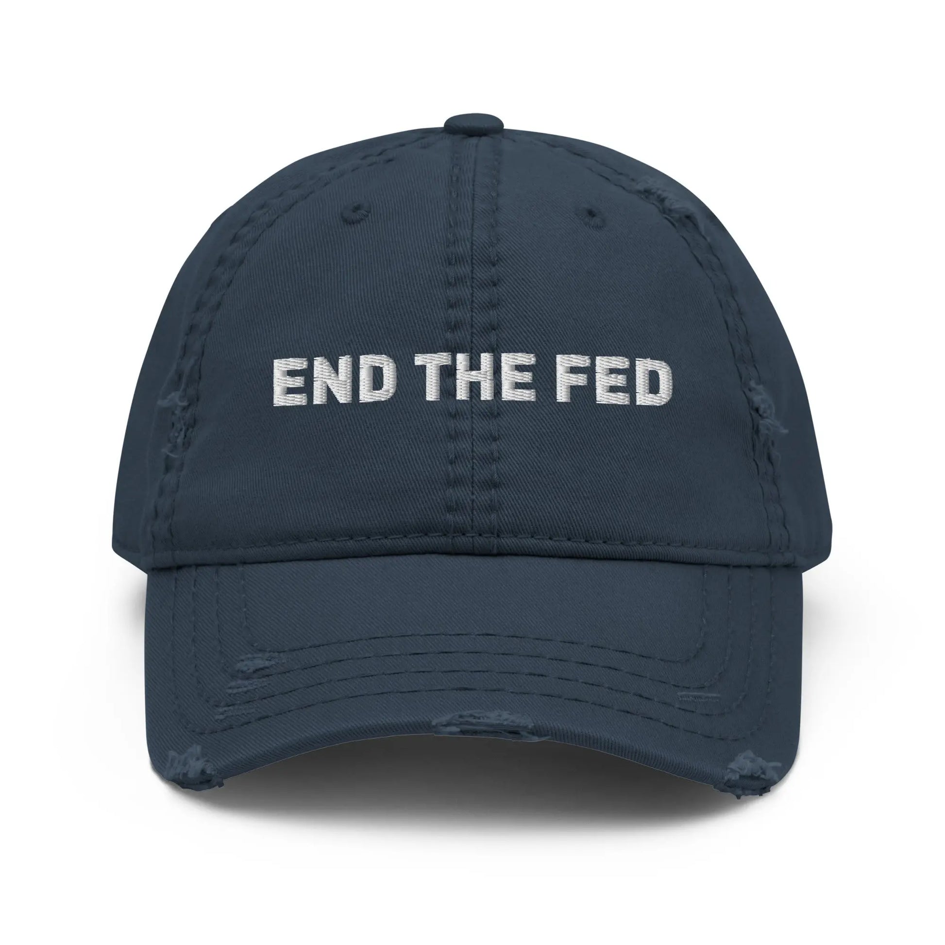 bitcoin hat - end the fed embroidery - front view - navy