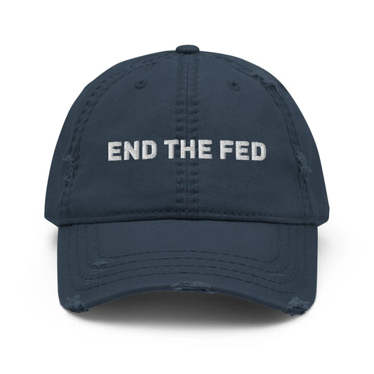 bitcoin hat - end the fed embroidery - front view - navy