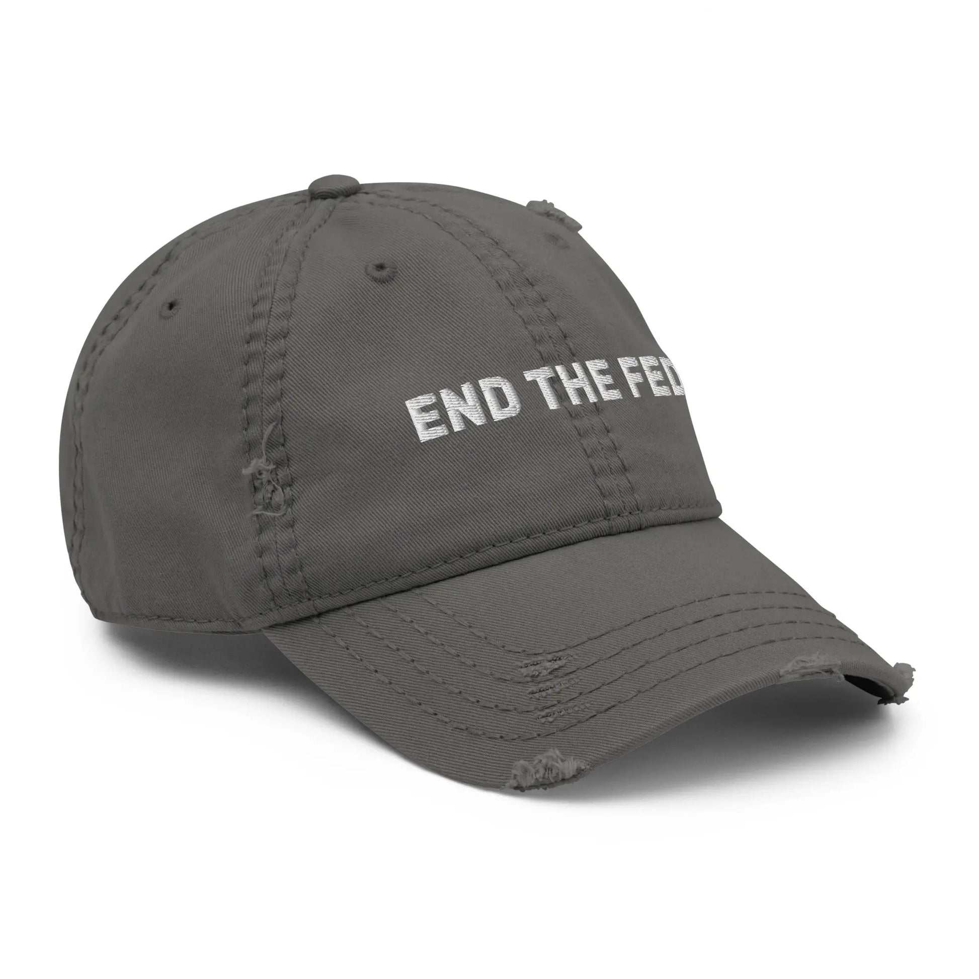 bitcoin hat - end the fed text embroidery detail - grey