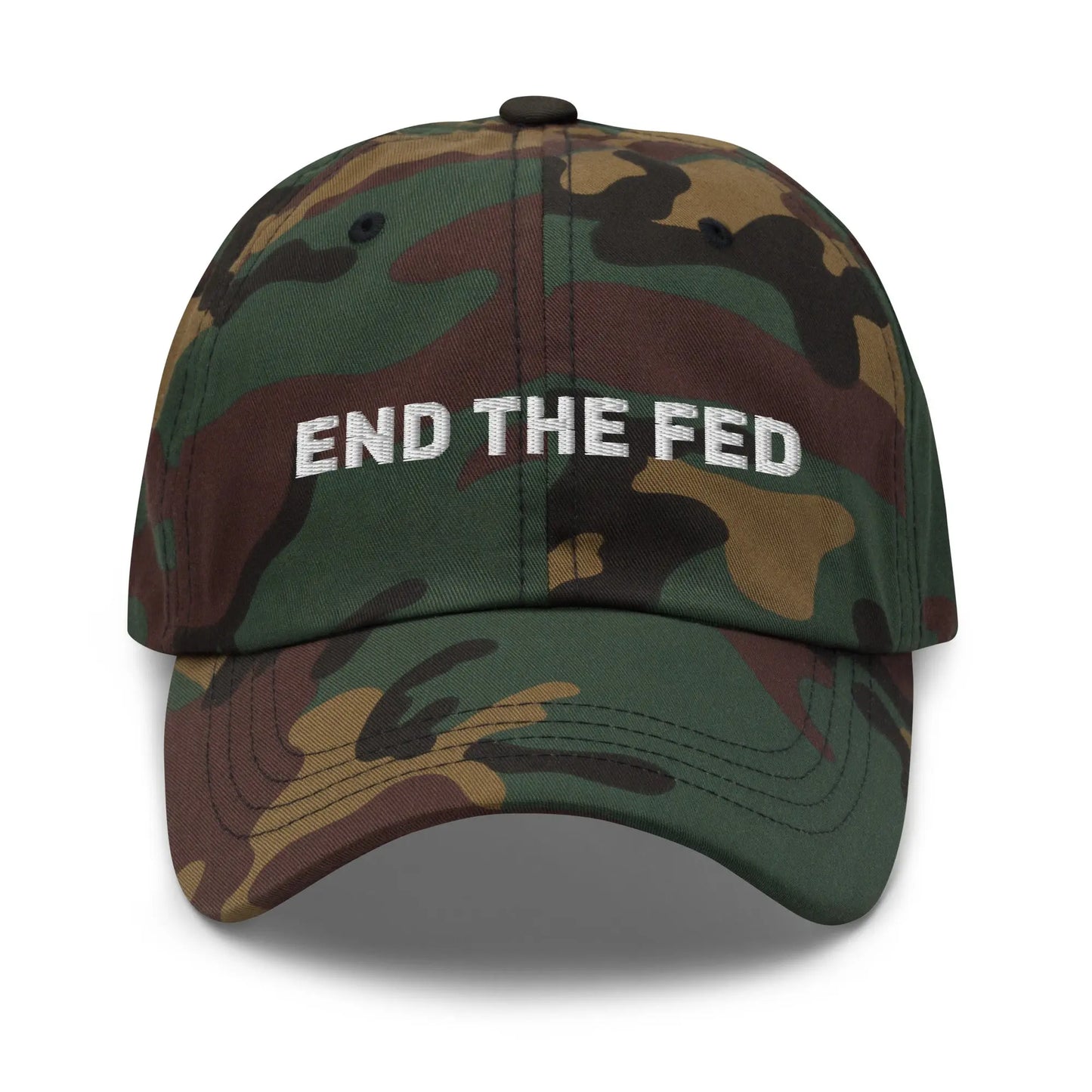 bitcoin hat - end the fed - front embroidery text - camo