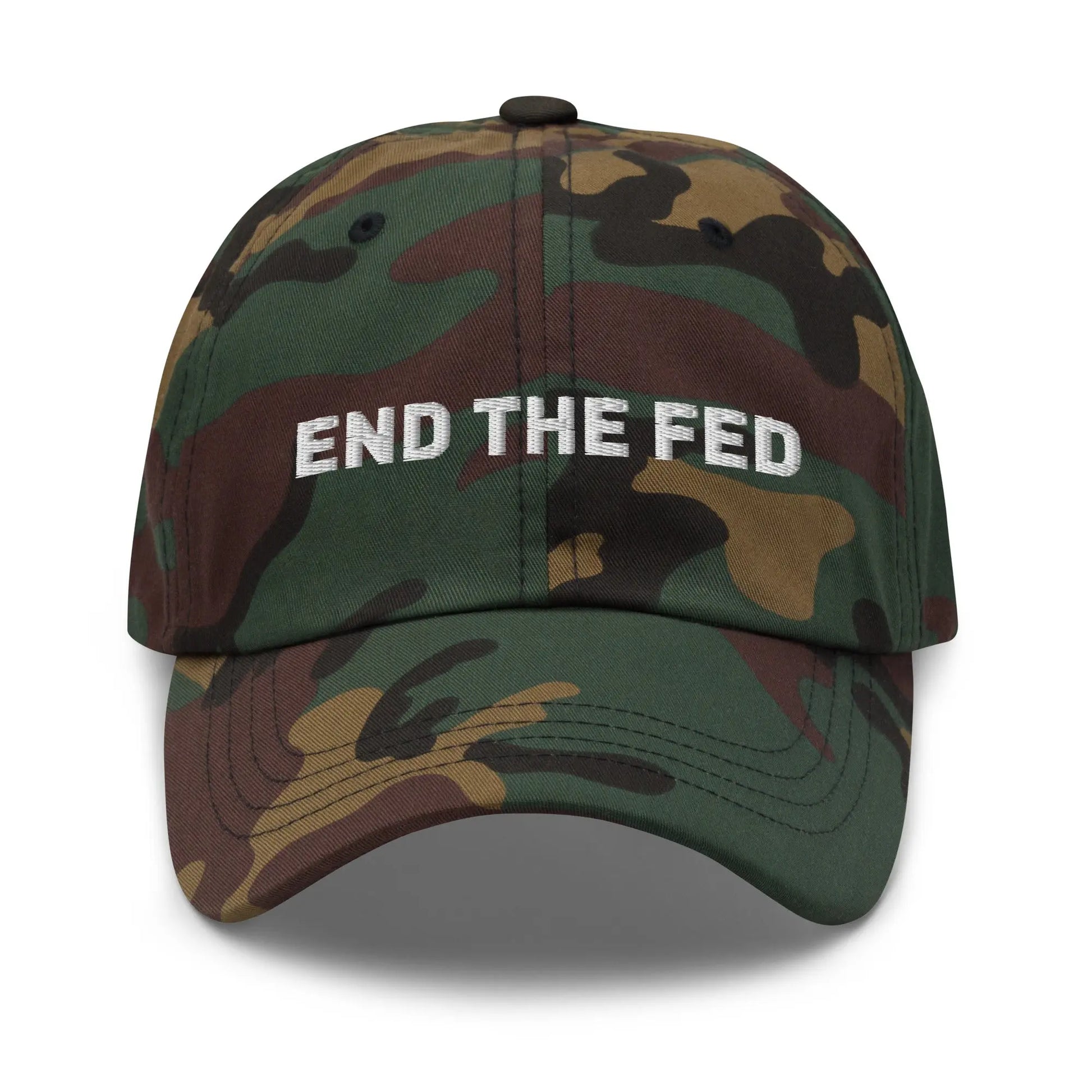 bitcoin hat - end the fed - front embroidery text - camo