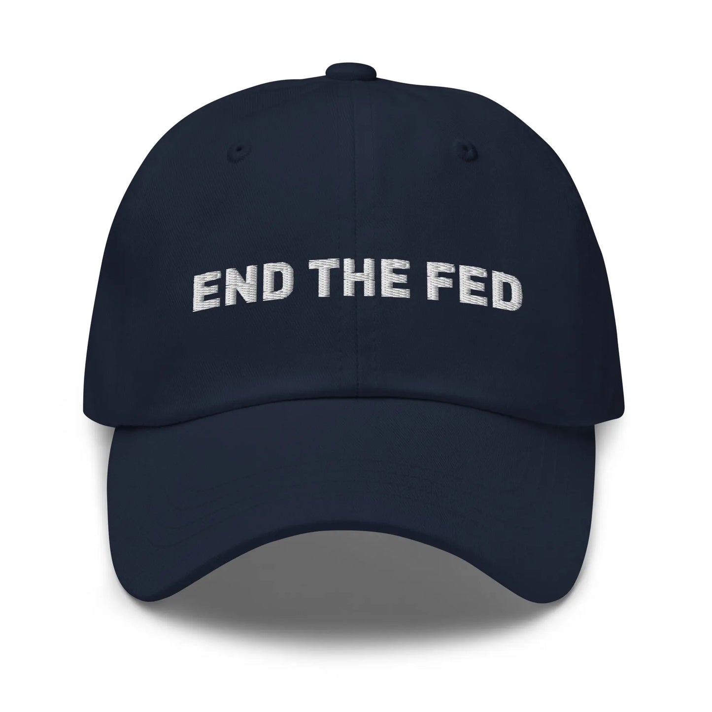 bitcoin hat - end the fed - front embroidery text - navy