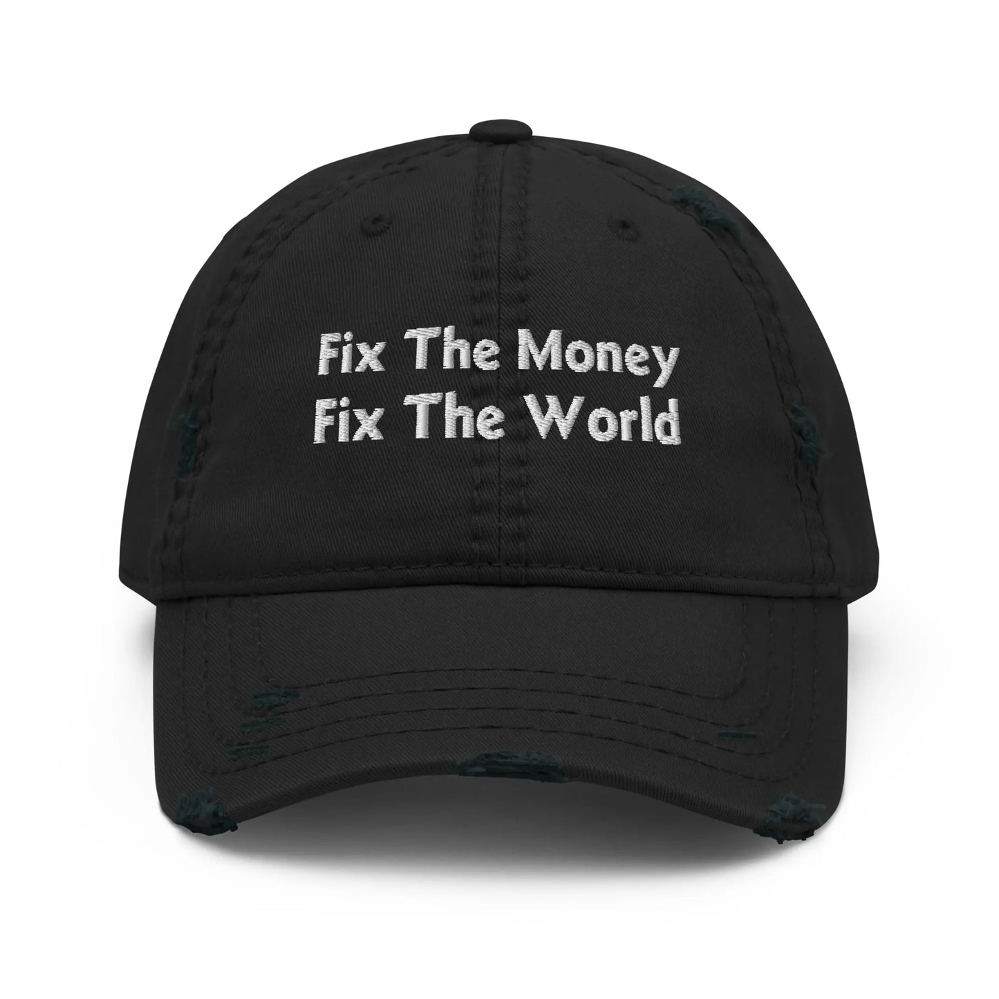 bitcoin hat - fix the money fix the world embroidery - front view - black