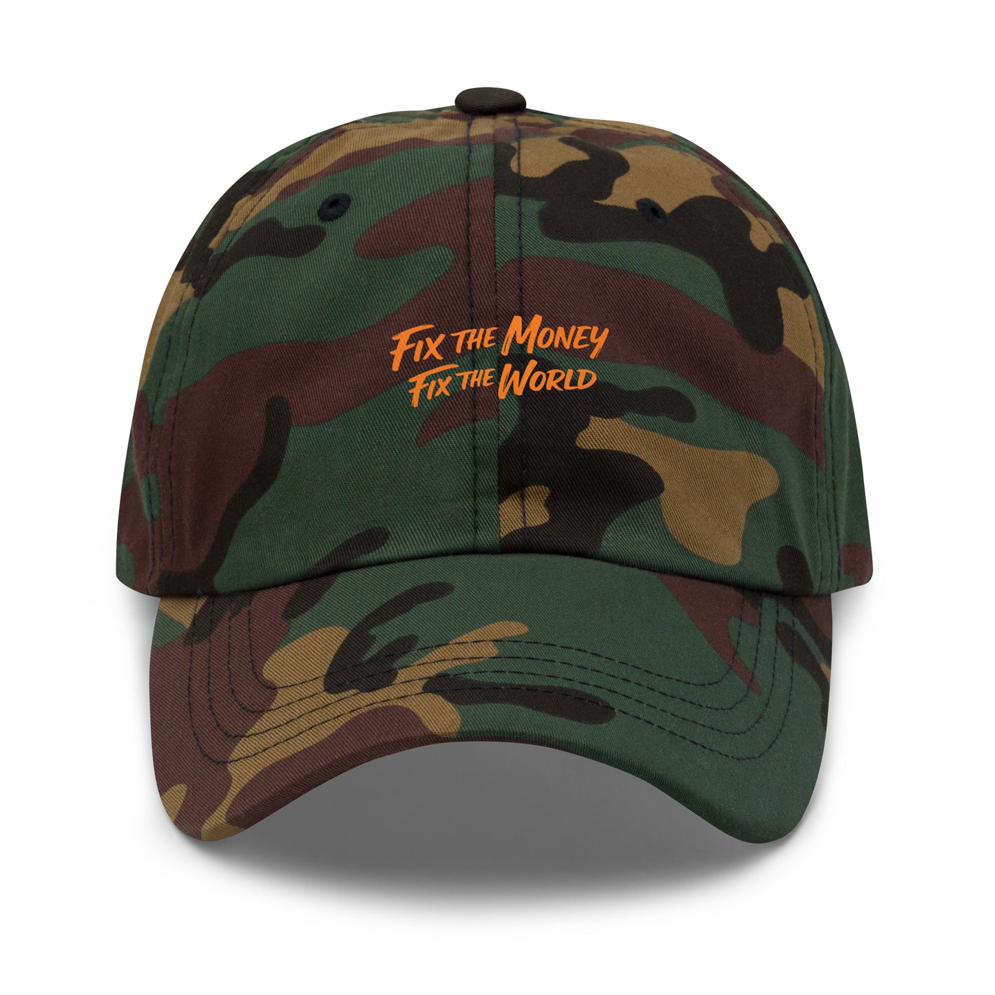 bitcoin hat - fix the money - front view - camo