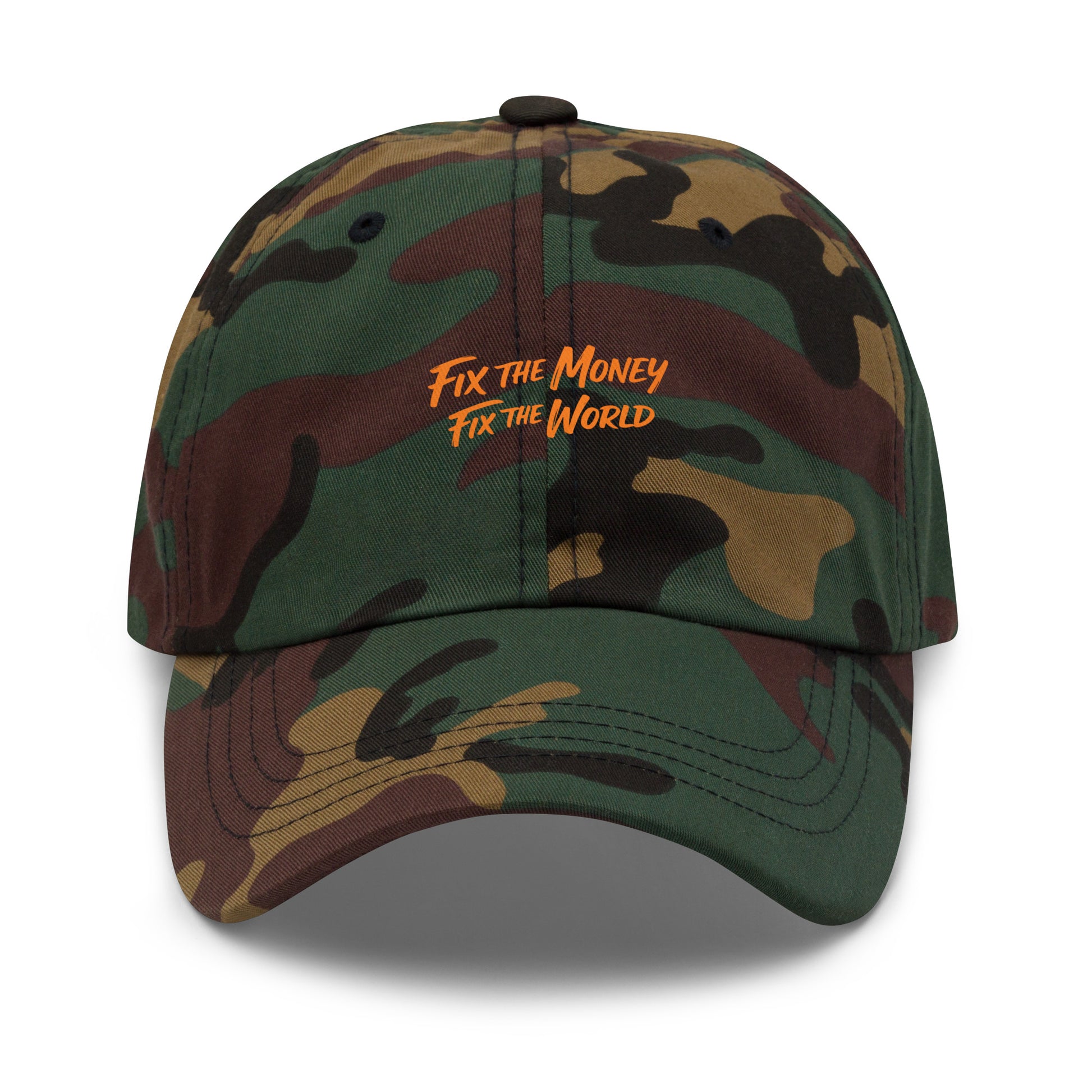 bitcoin hat - fix the money - front view - camo