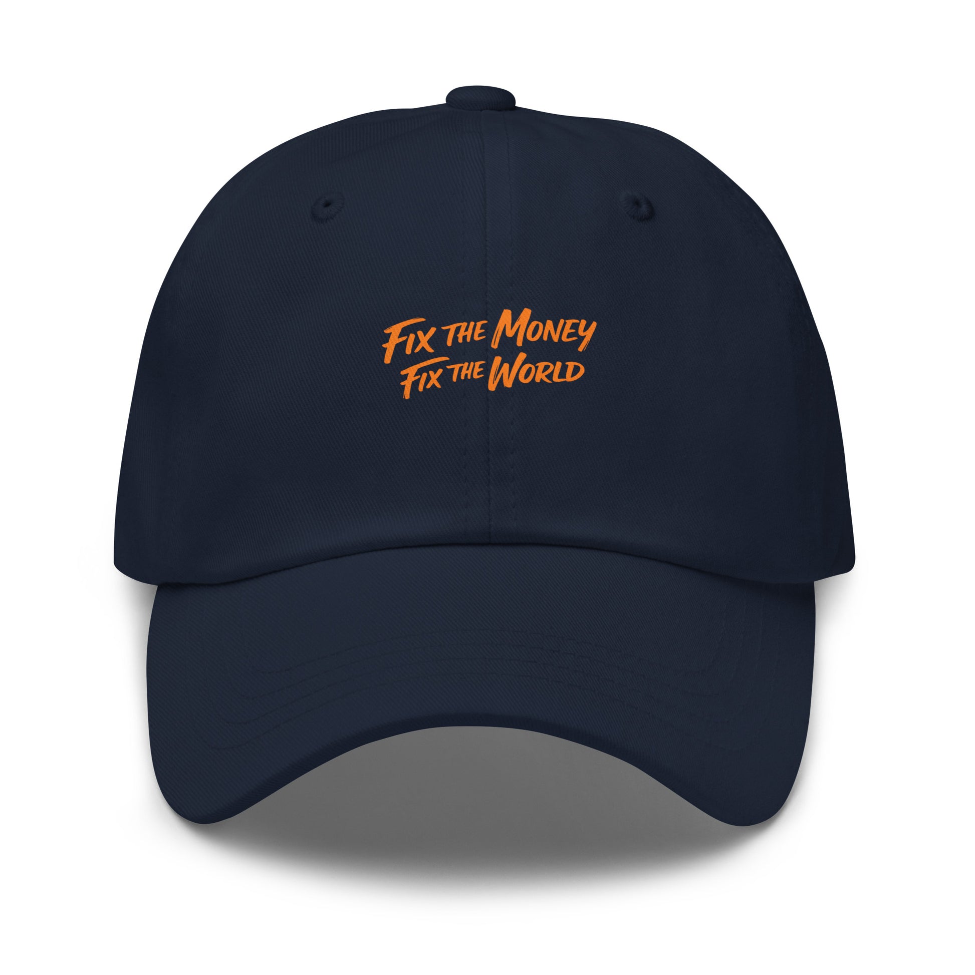 bitcoin hat - fix the money - front view - navy