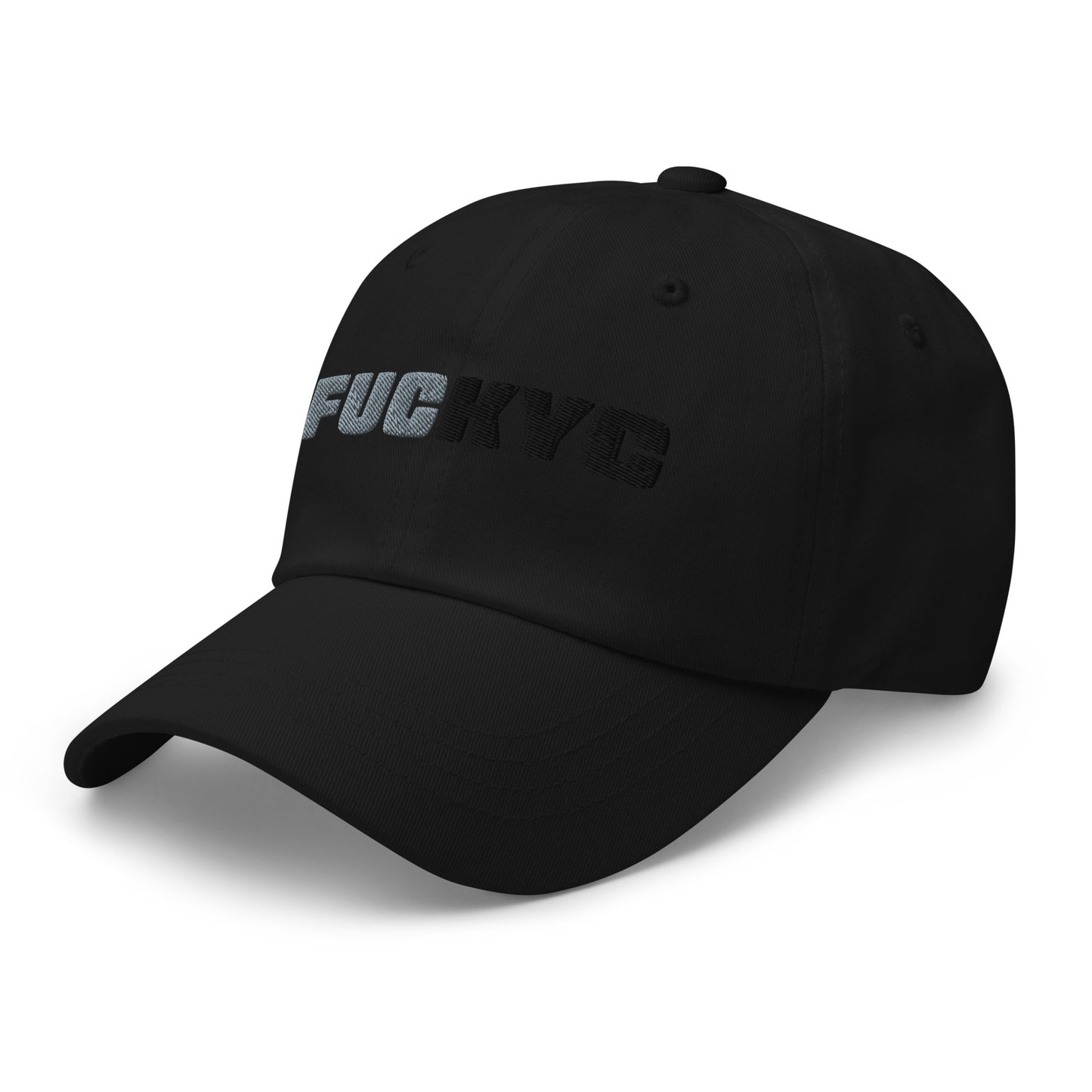 bitcoin hat - fuckyc - angled view - black