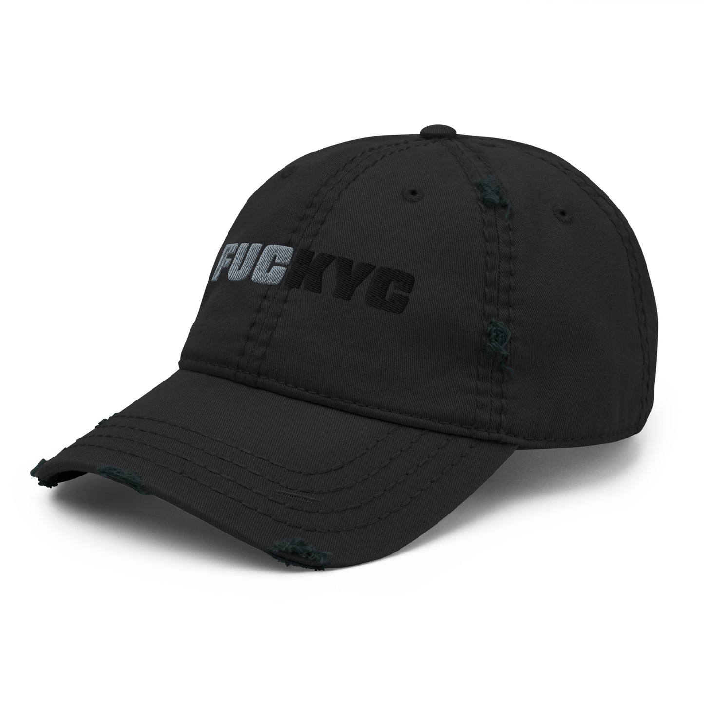 bitcoin hat - fuckyc embroidery close-up - black