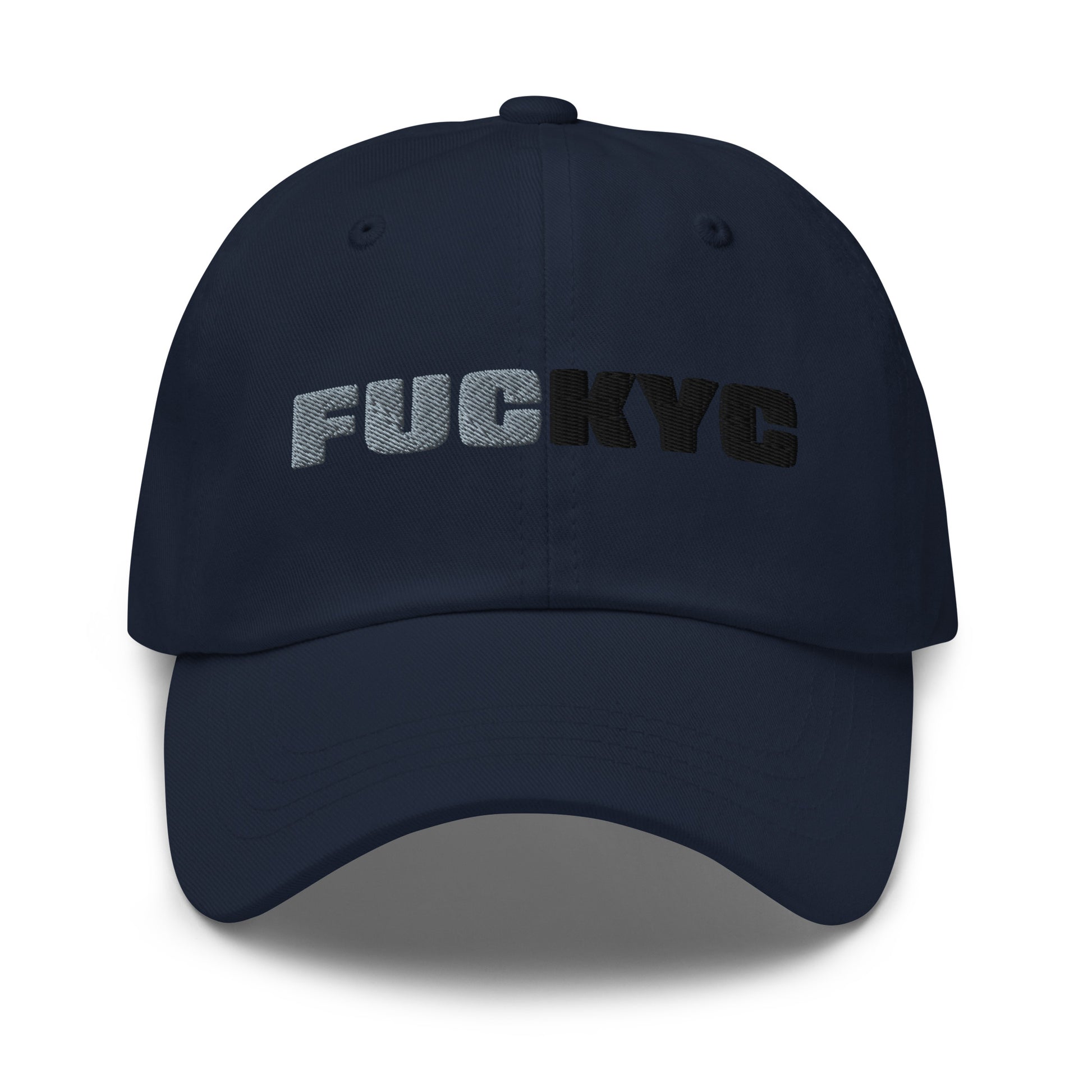 bitcoin hat - fuckyc - front view - navy