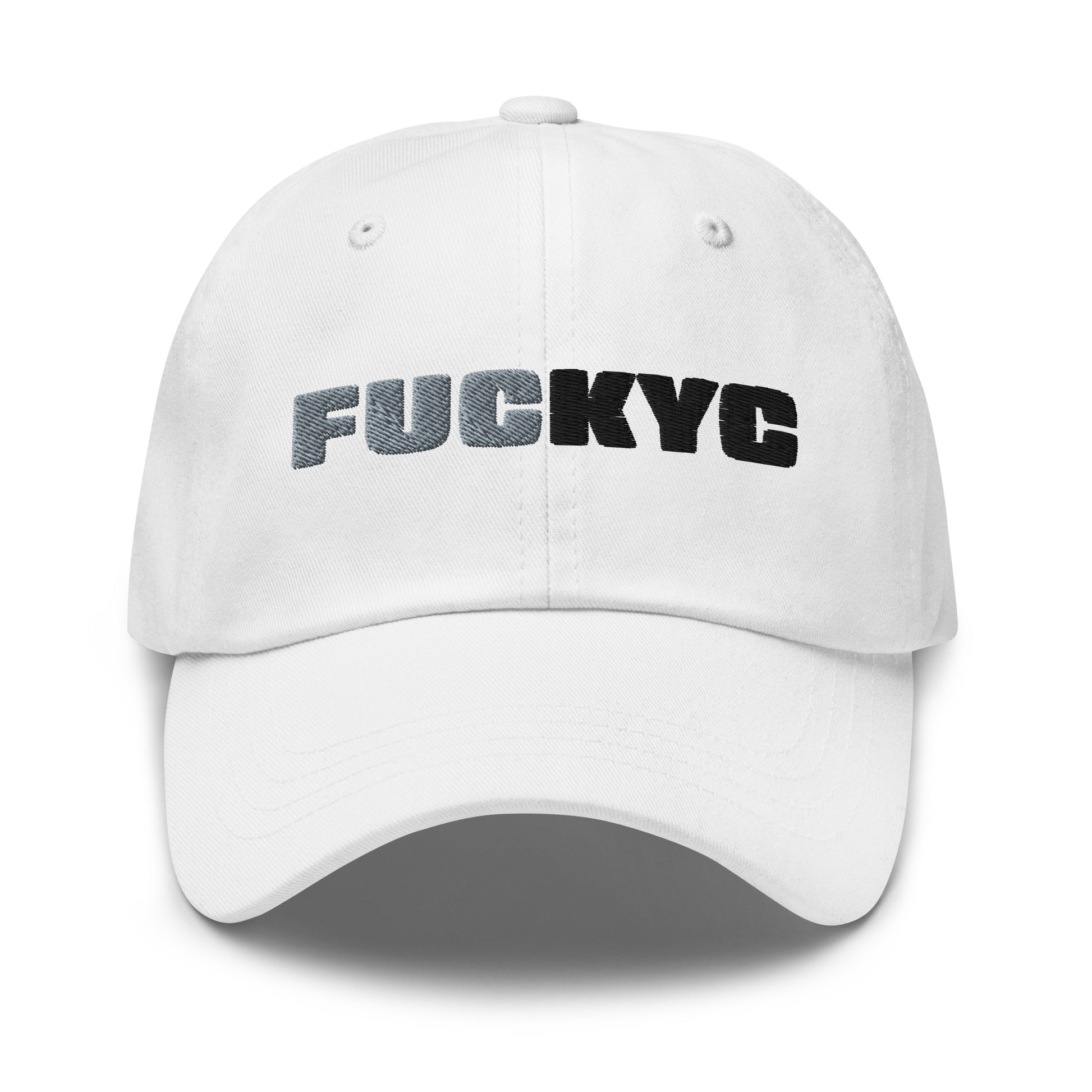 bitcoin hat - fuckyc - front view - white