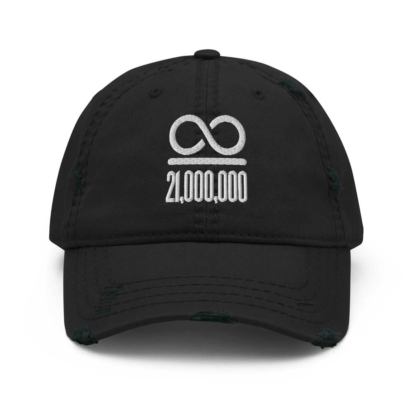 bitcoin hat - infinity divided by 21 million embroidery - front view - black