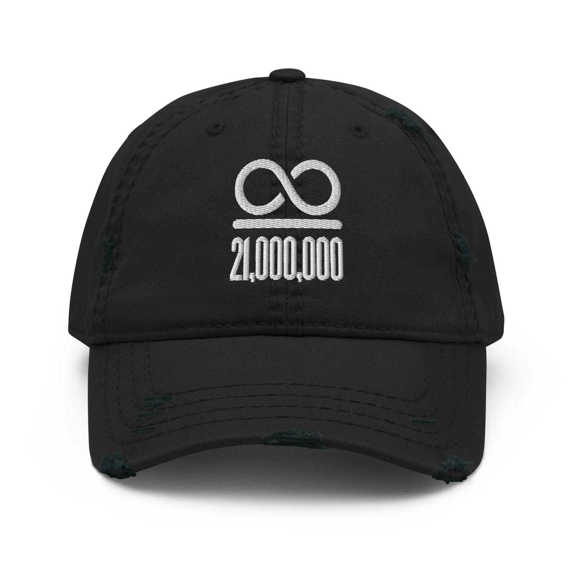 bitcoin hat - infinity divided by 21 million embroidery - front view - black