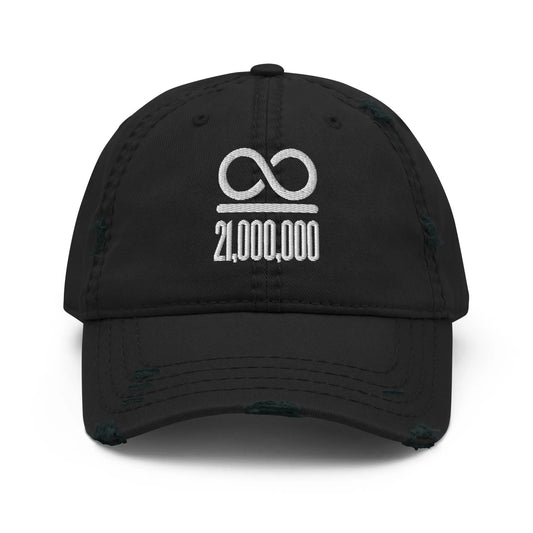 bitcoin hat - infinity divided by 21 million embroidery - front view - black