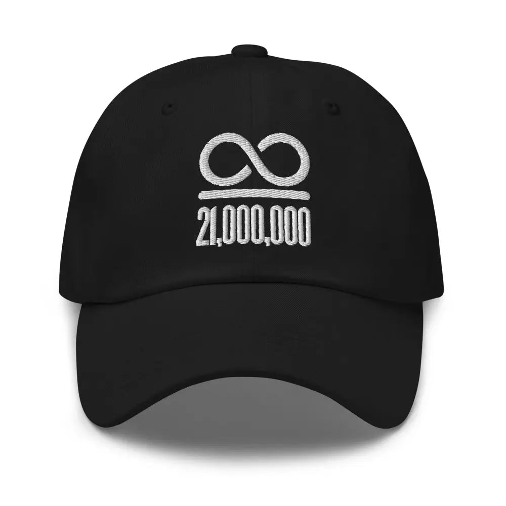 bitcoin hat - infinity 21 million - front view - black