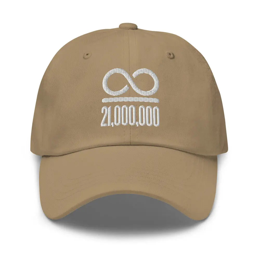 bitcoin hat - infinity 21 million - front view - khaki