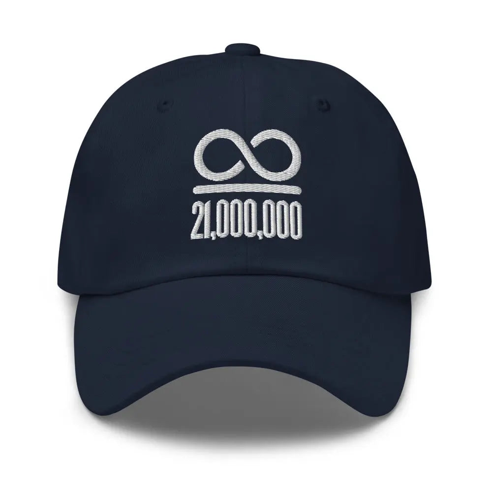 bitcoin hat - infinity 21 million - front view - navy