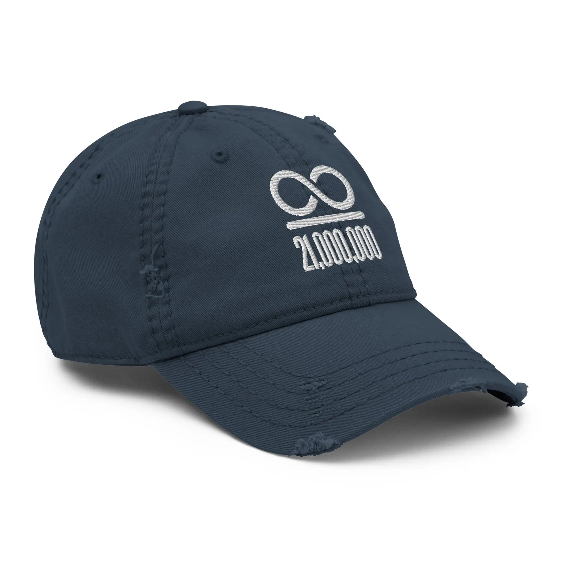bitcoin hat - infinity 21 million stitching detail - navy