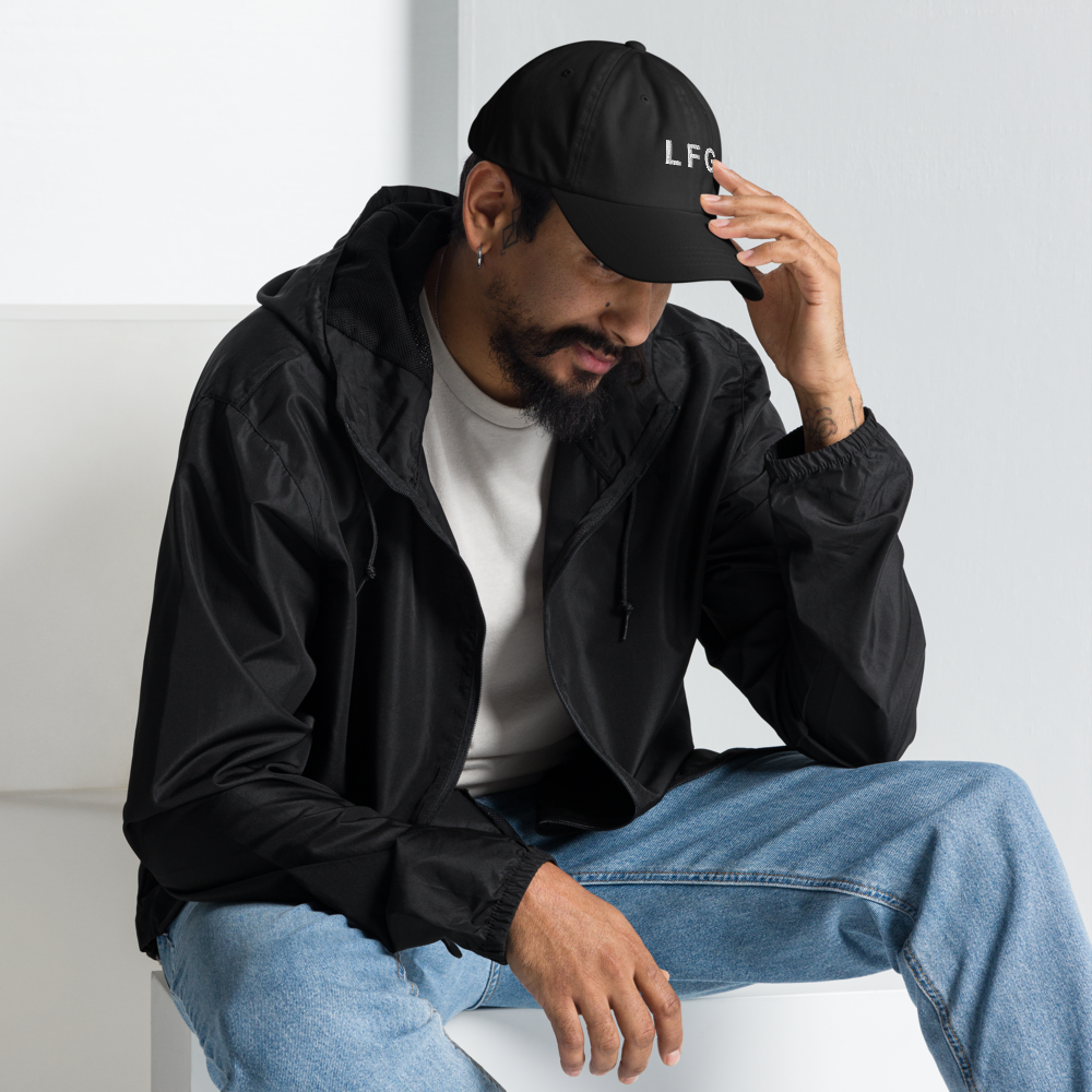 bitcoin hat - lfg - side view - worn by male - black