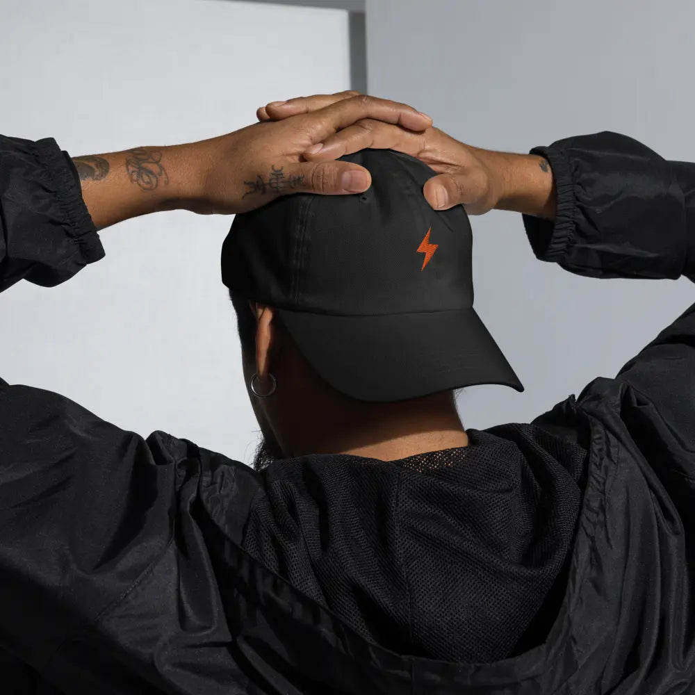 bitcoin hat - lightning & sats - on model - black