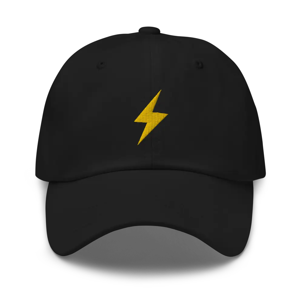 bitcoin hat - lightning symbol - gold embroidery front - black