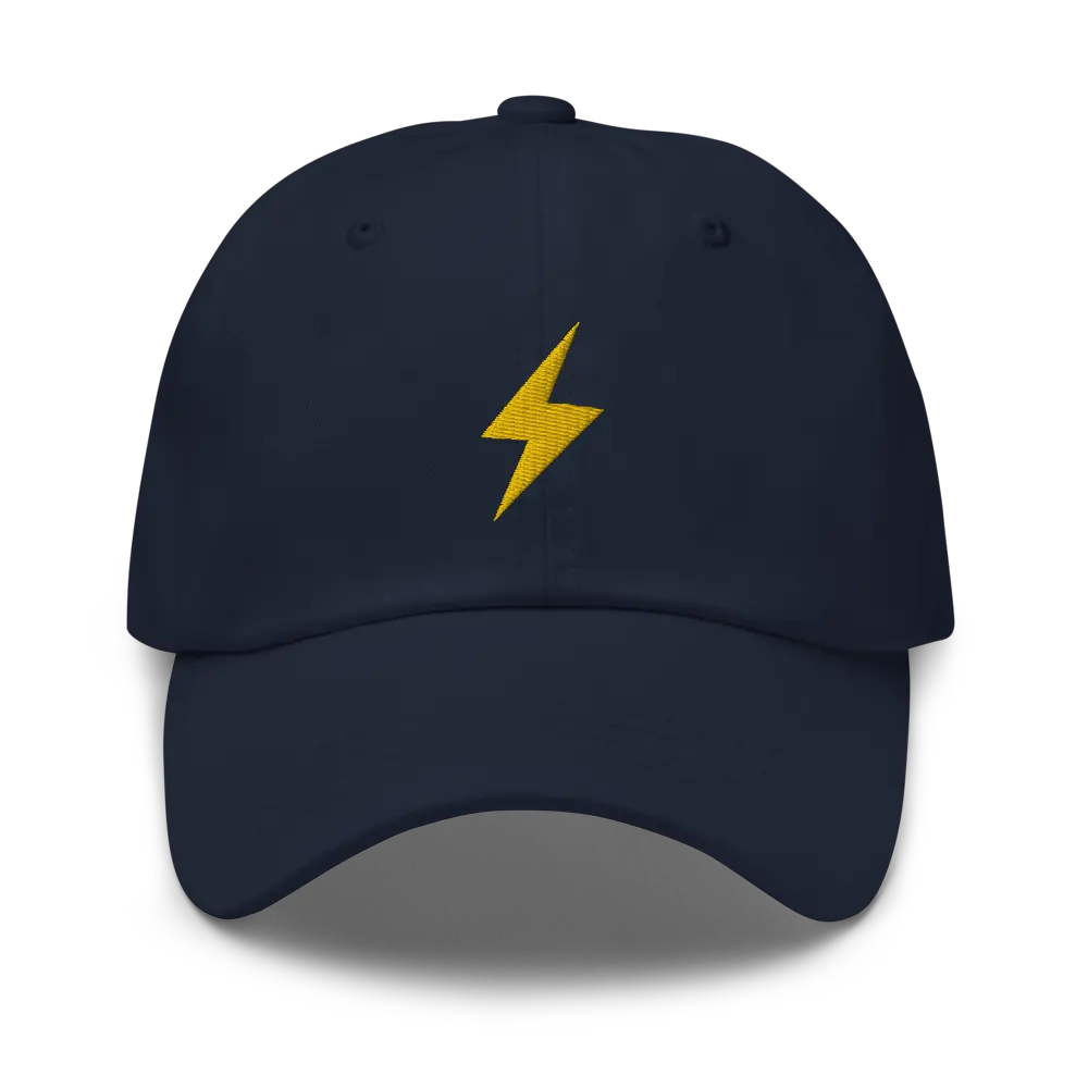 bitcoin hat - lightning symbol - gold embroidery front - navy