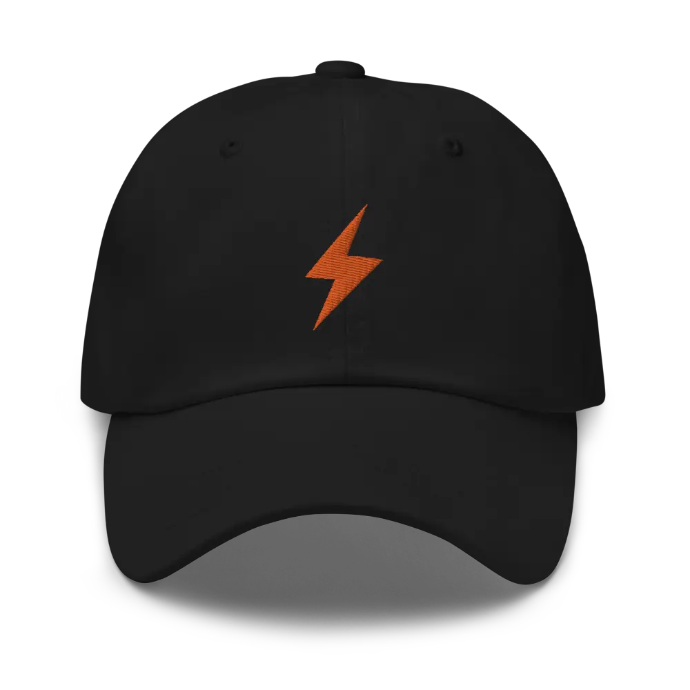 bitcoin hat - lightning symbol - orange embroidery front - black