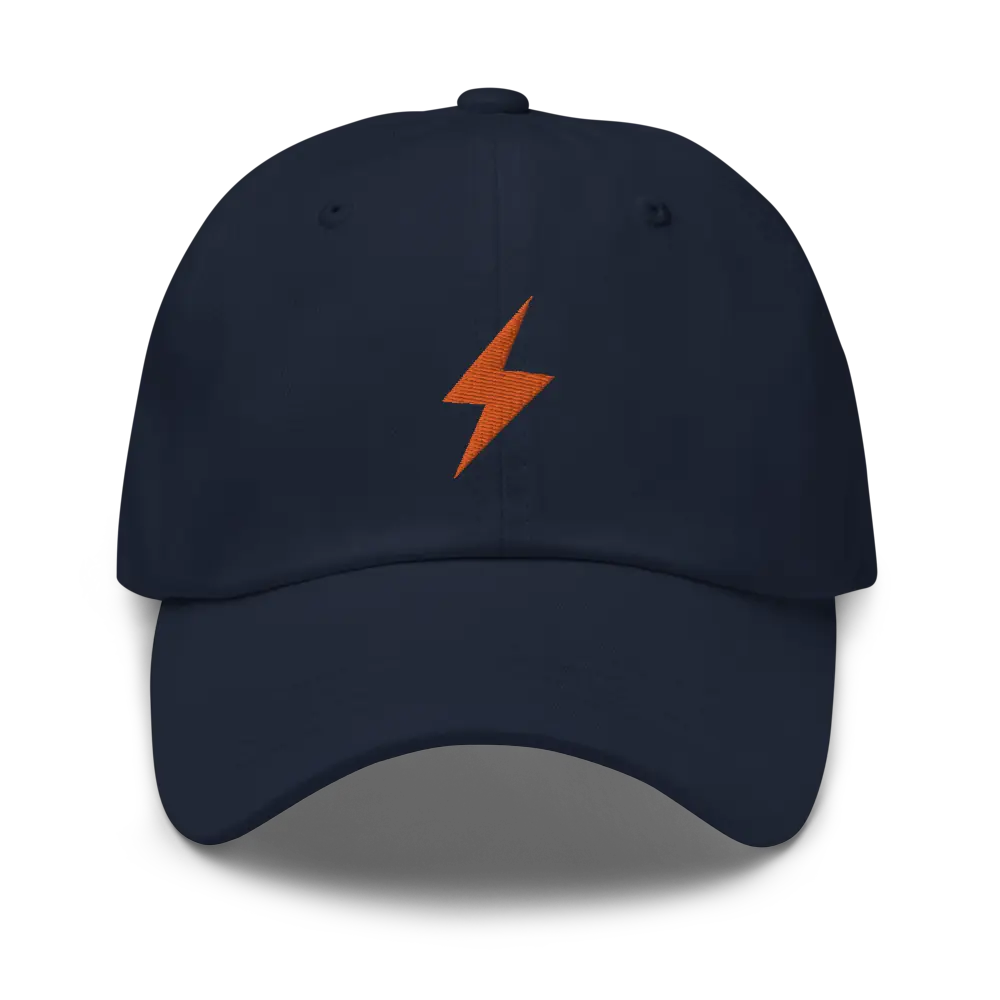 bitcoin hat - lightning symbol - orange embroidery front - navy
