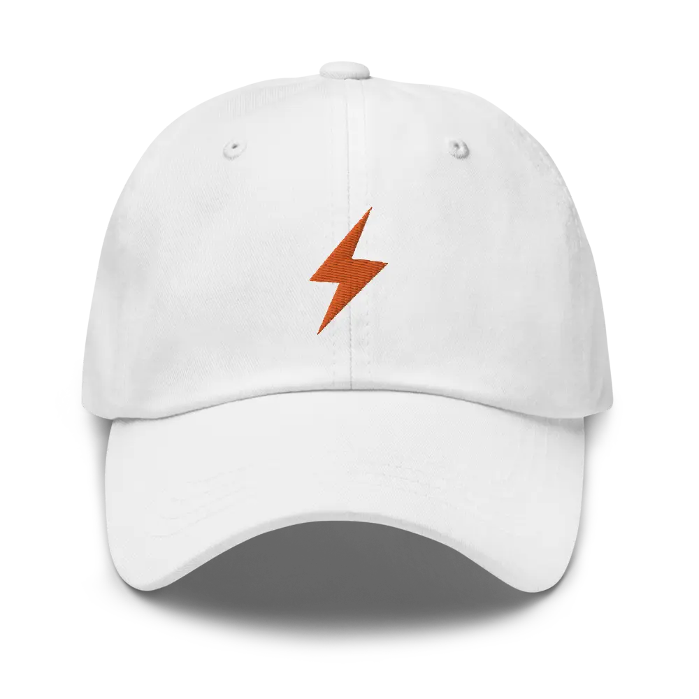 bitcoin hat - lightning symbol - orange embroidery front - white
