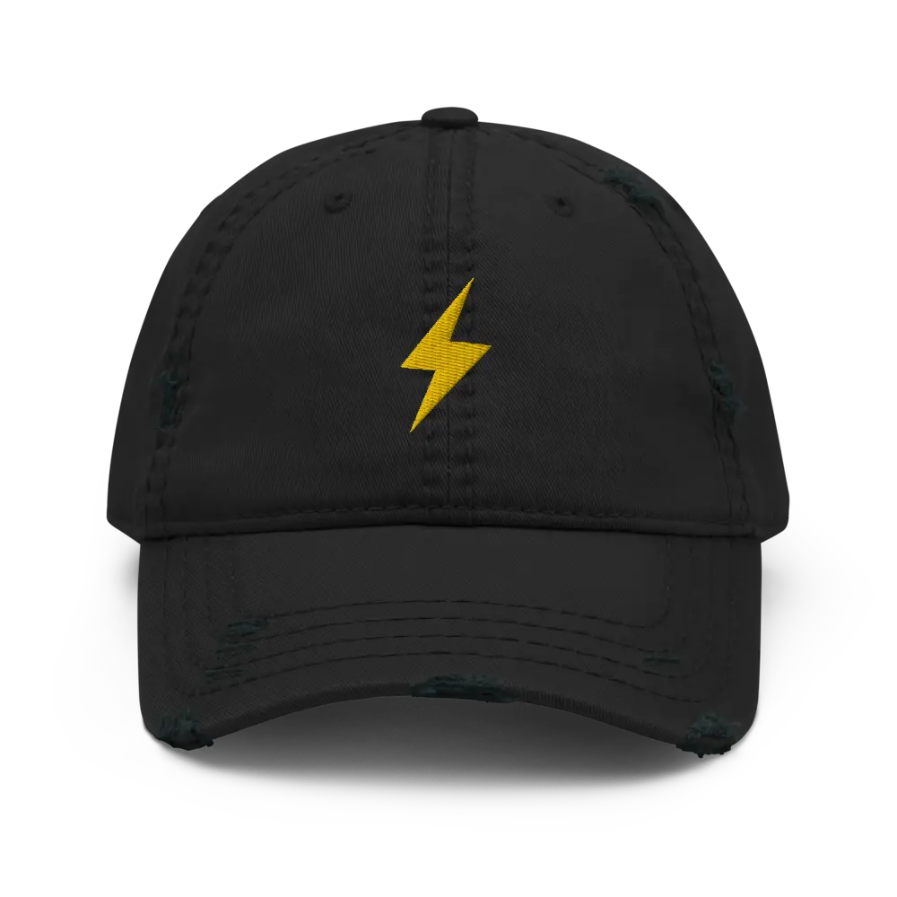 bitcoin hat - lightning symbol gold embroidery - front view - black