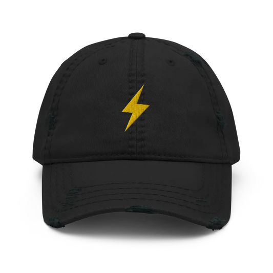bitcoin hat - lightning symbol gold embroidery - front view - black