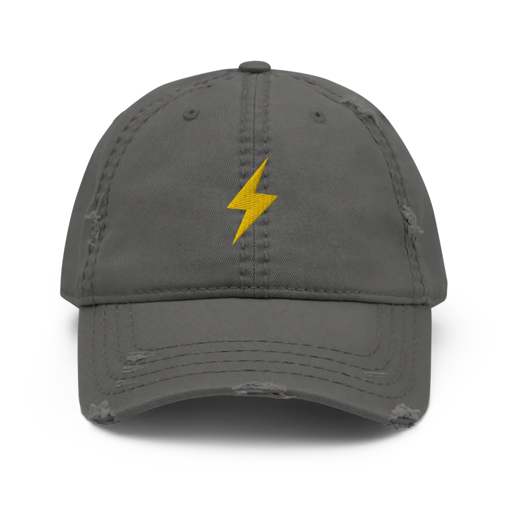 bitcoin hat - lightning symbol gold embroidery - front view - grey